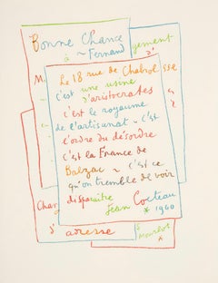 Jean Cocteau, Manuscript, from Memories and Portraits of Artists, 1972 (after)