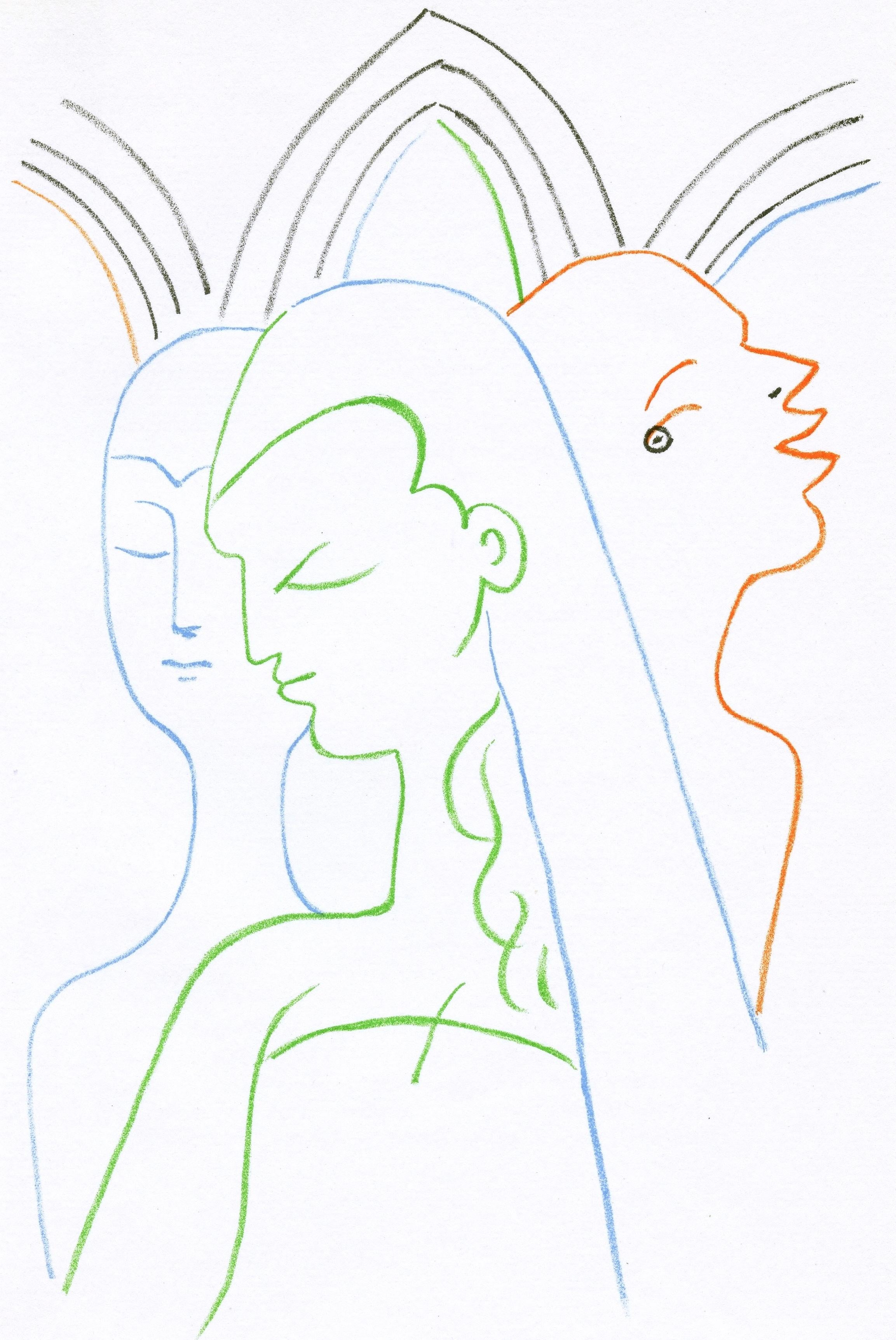 This exquisite lithograph by Jean Cocteau (1889–1963), titled Scene XVI, Les Chevaliers de la Table Ronde (Scene XVI, The Knights of the Round Table), originates from the 1957 album Jean Cocteau de l
Academie francaise, Theatre, Edition ornee par