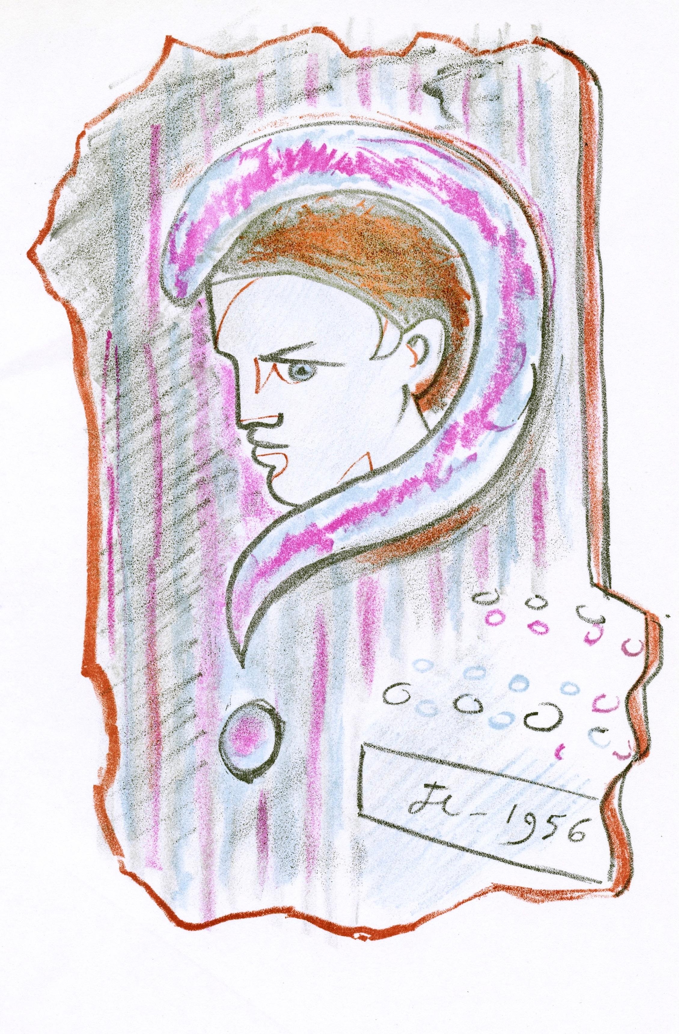 This exquisite lithograph by Jean Cocteau (1889–1963), titled Scene XXIII, Les Monstres Sacres (Scene XXIII, The Sacred Monsters), originates from the 1957 album Jean Cocteau de l
Academie francaise, Theatre, Edition ornee par l
auteur de dessins in