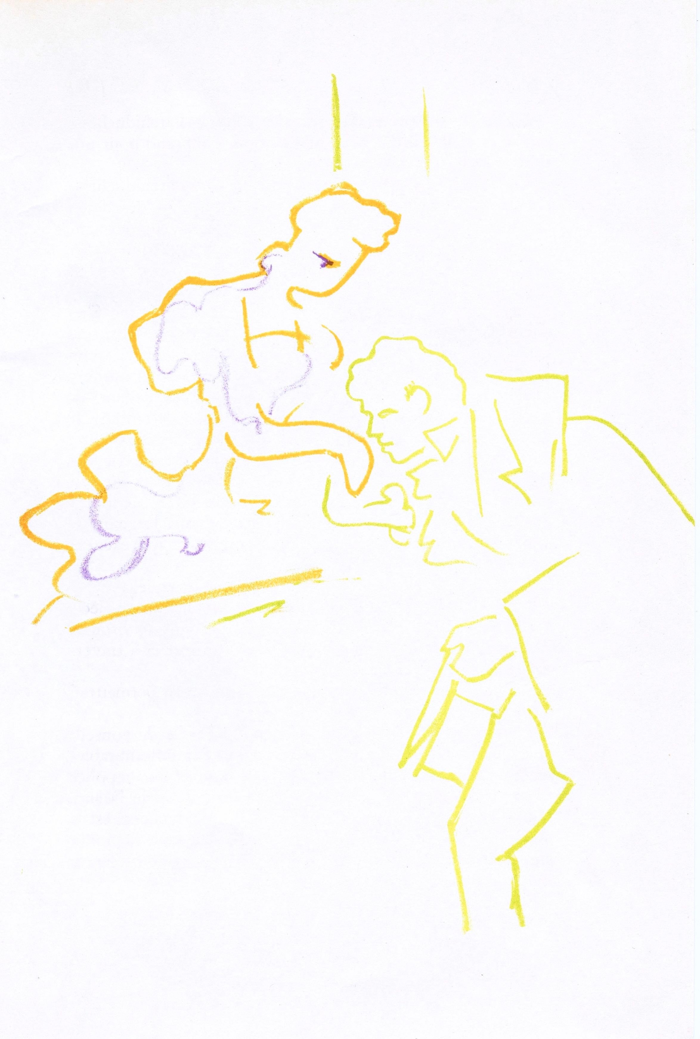 This exquisite lithograph by Jean Cocteau (1889–1963), titled Scene XXXII, L
Aigle a Deux Tetes (Scene XXXII, The Eagle with Two Heads), originates from the 1957 album Jean Cocteau de l
Academie francaise, Theatre, Edition ornee par l
auteur de