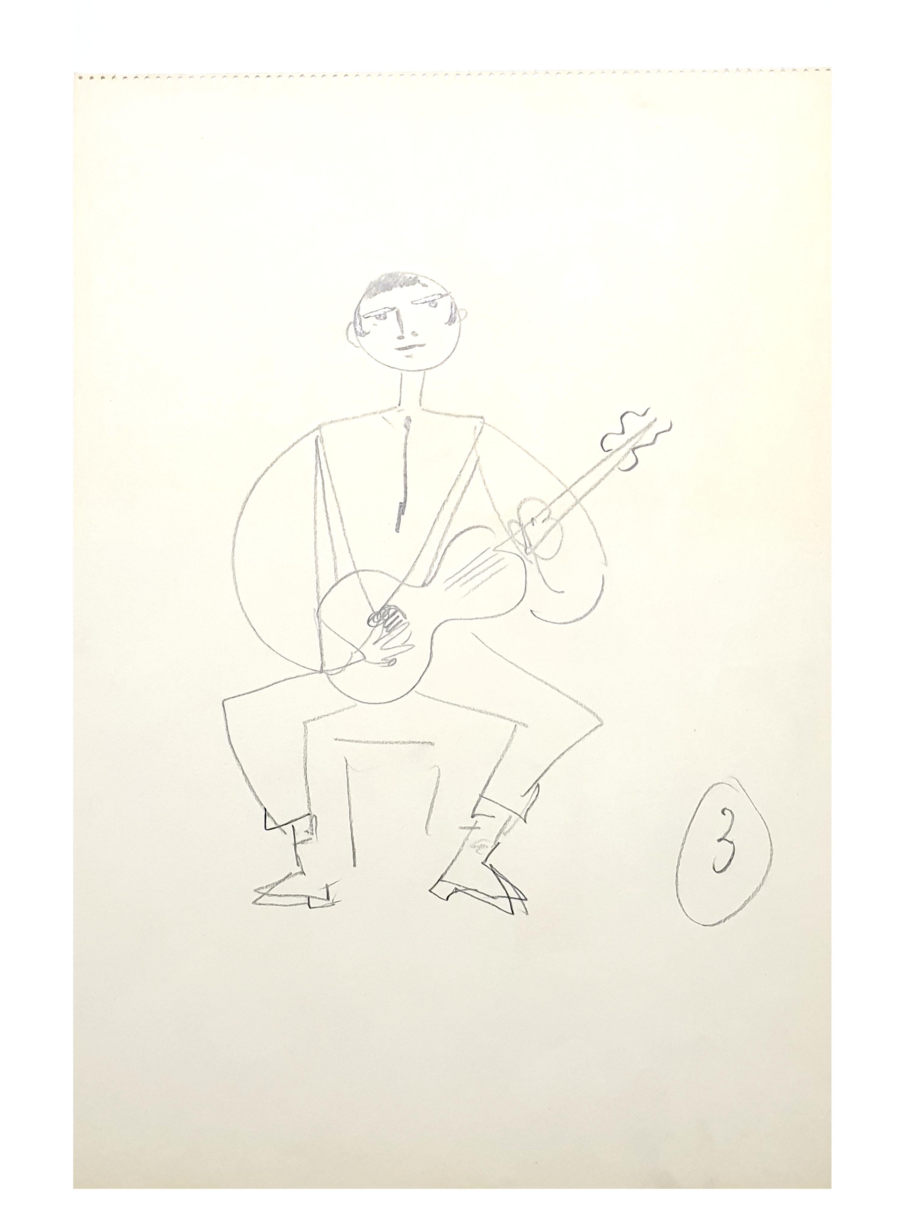 Jean Cocteau - Spanish Guitarist - Original Drawing For Sale 3