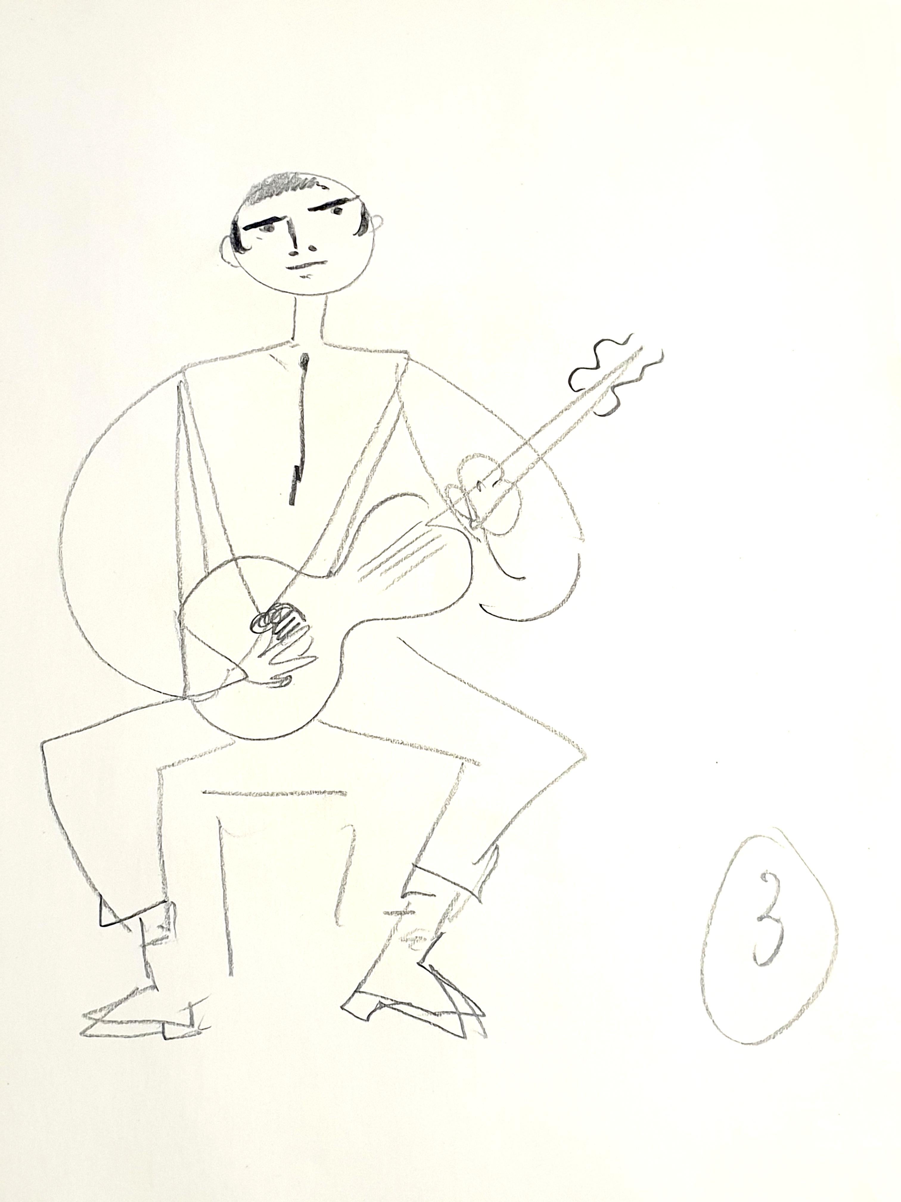 Jean Cocteau - Spanish Guitarist - Original Drawing