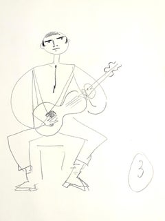 Vintage Jean Cocteau - Spanish Guitarist - Original Drawing