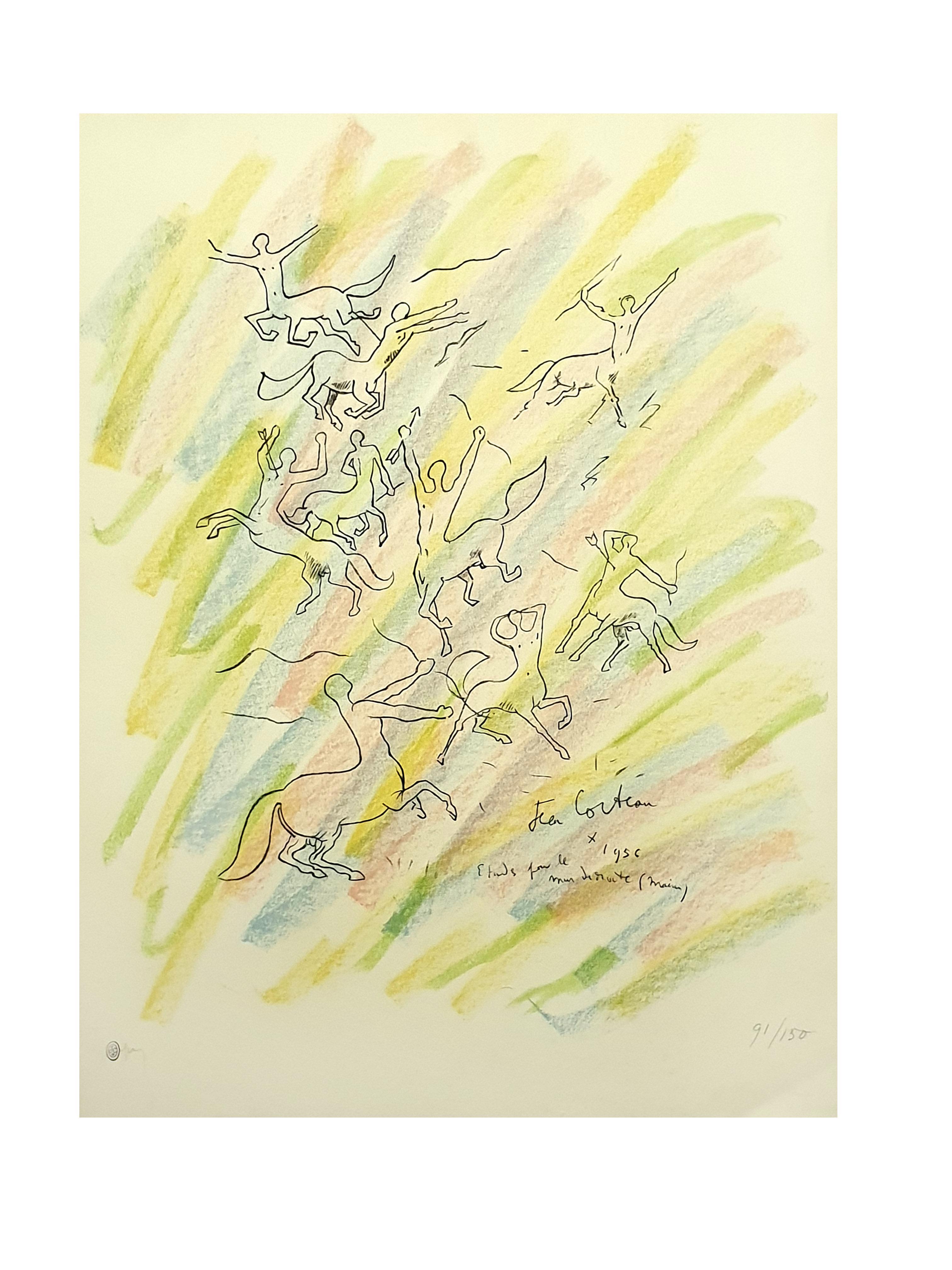 Jean Cocteau - Study for the Wall - Original Handsigned Lithograph For Sale 2
