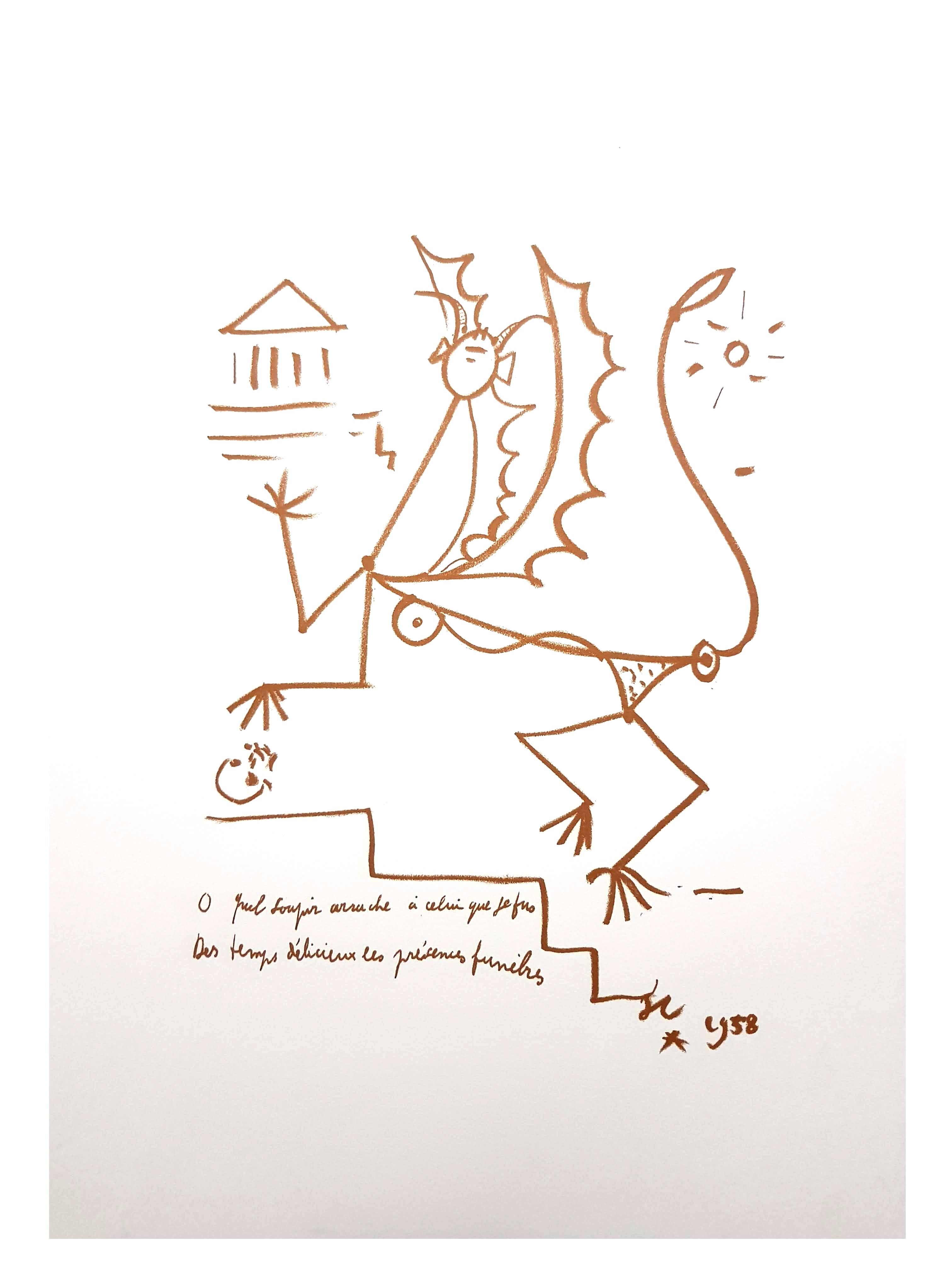 Jean Cocteau - Surrealistische Kreatur - Original Lithographie im Angebot 5