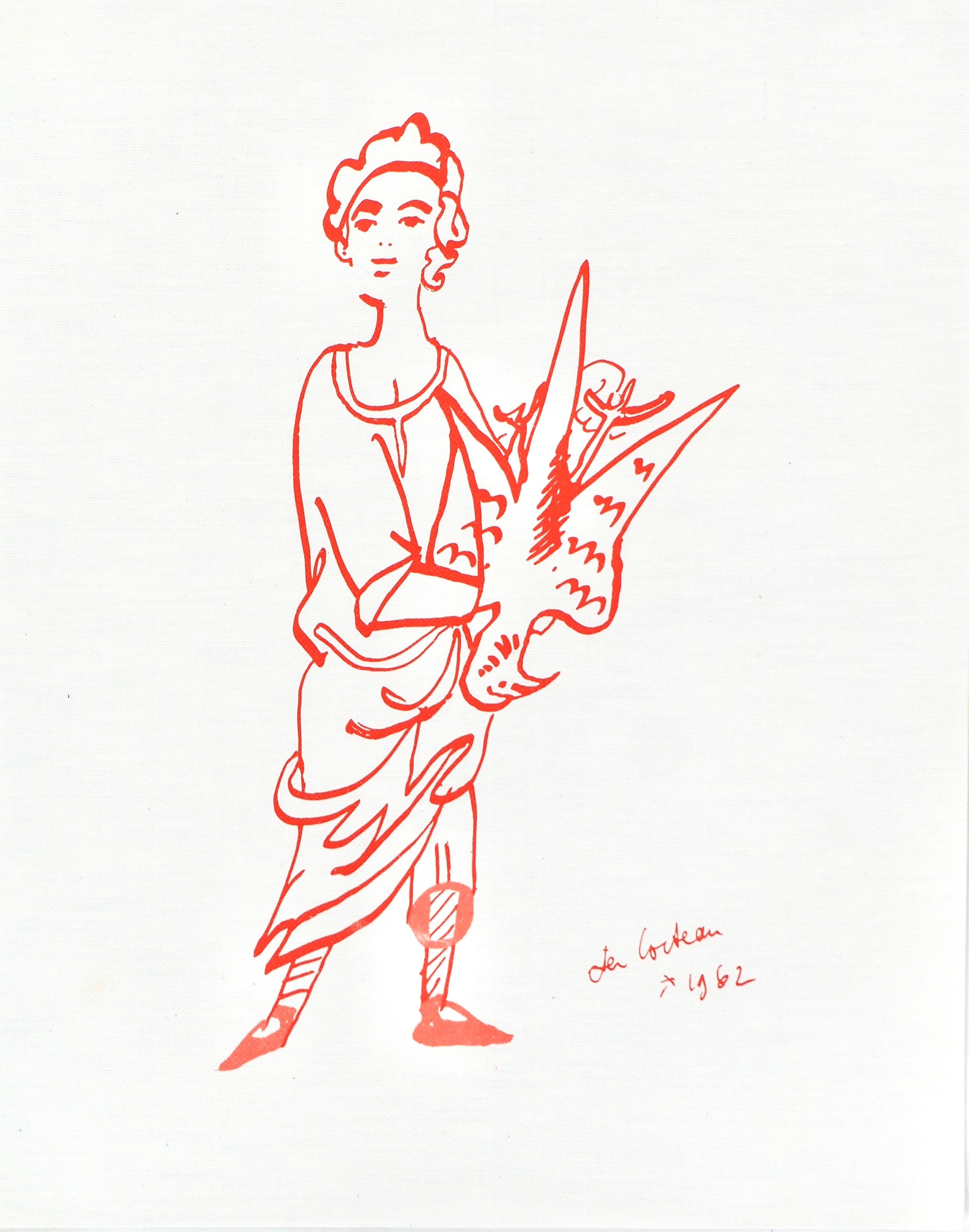 Esta exquisita litografía de Jean Cocteau (1889-1963), titulada Sans titre (Sin título), procede del álbum de 1964 Recettes pour un ami, illustrations de Jean Cocteau (Recetas para un amigo, ilustraciones de Jean Cocteau), publicado e impreso por la