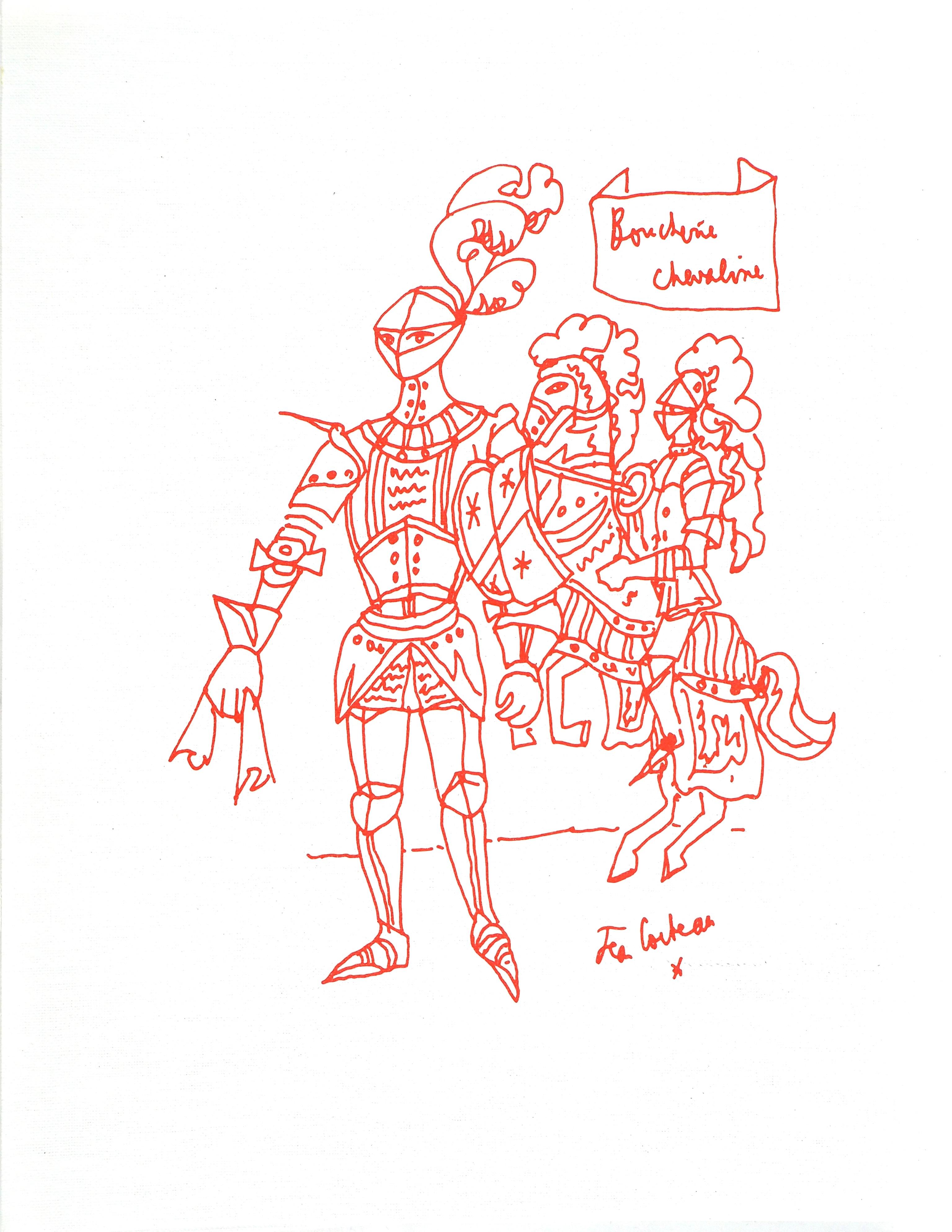 This exquisite lithograph by Jean Cocteau (1889–1963), titled Sans titre (Untitled), originates from the 1964 album Recettes pour un ami, illustrations de Jean Cocteau (Recipes for a Friend, Illustrations by Jean Cocteau), published and printed by