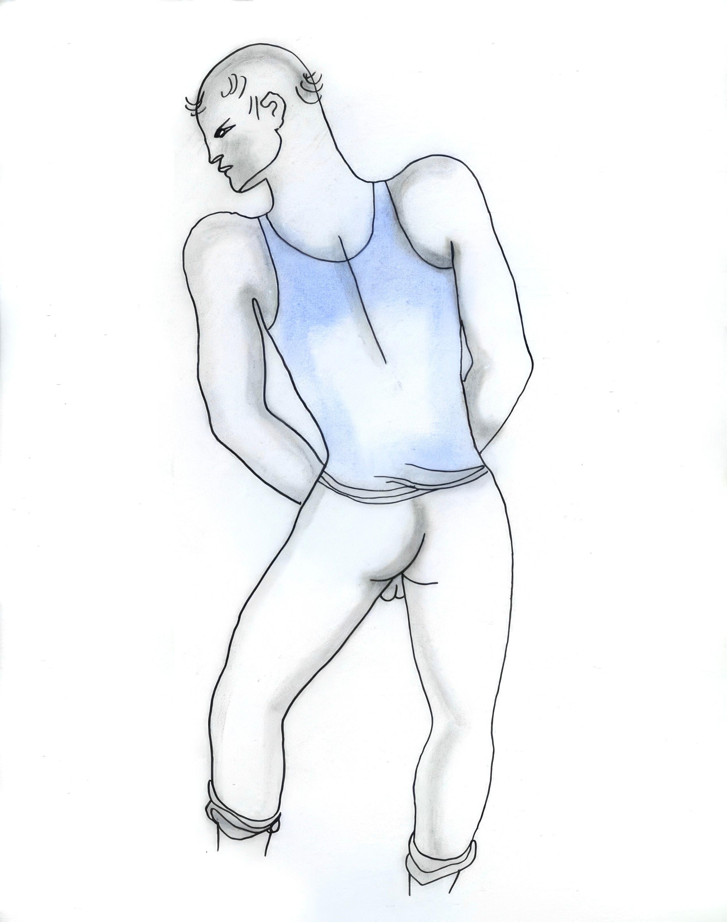 This exquisite lithograph and pochoir with hand coloring by Jean Cocteau (1889–1963), titled Sans titre (Untitled), from the album Le Livre blanc (The White Book), precede dun frontispice et accompagne de 17 dessins de Jean Cocteau (preceded by a