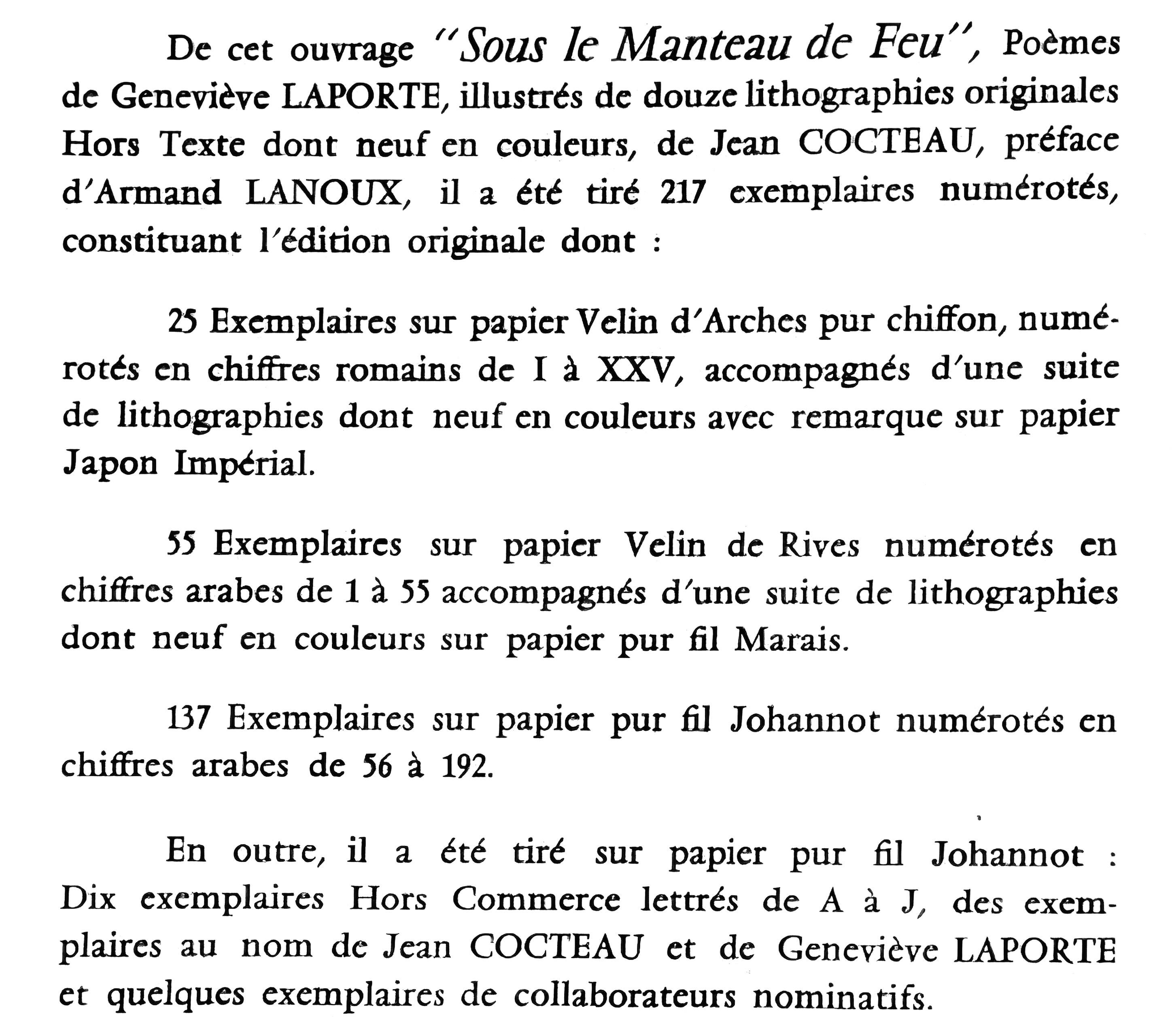 Jean Cocteau, Sans titre, extrait de Sous le manteau du feu, 1955 en vente 6