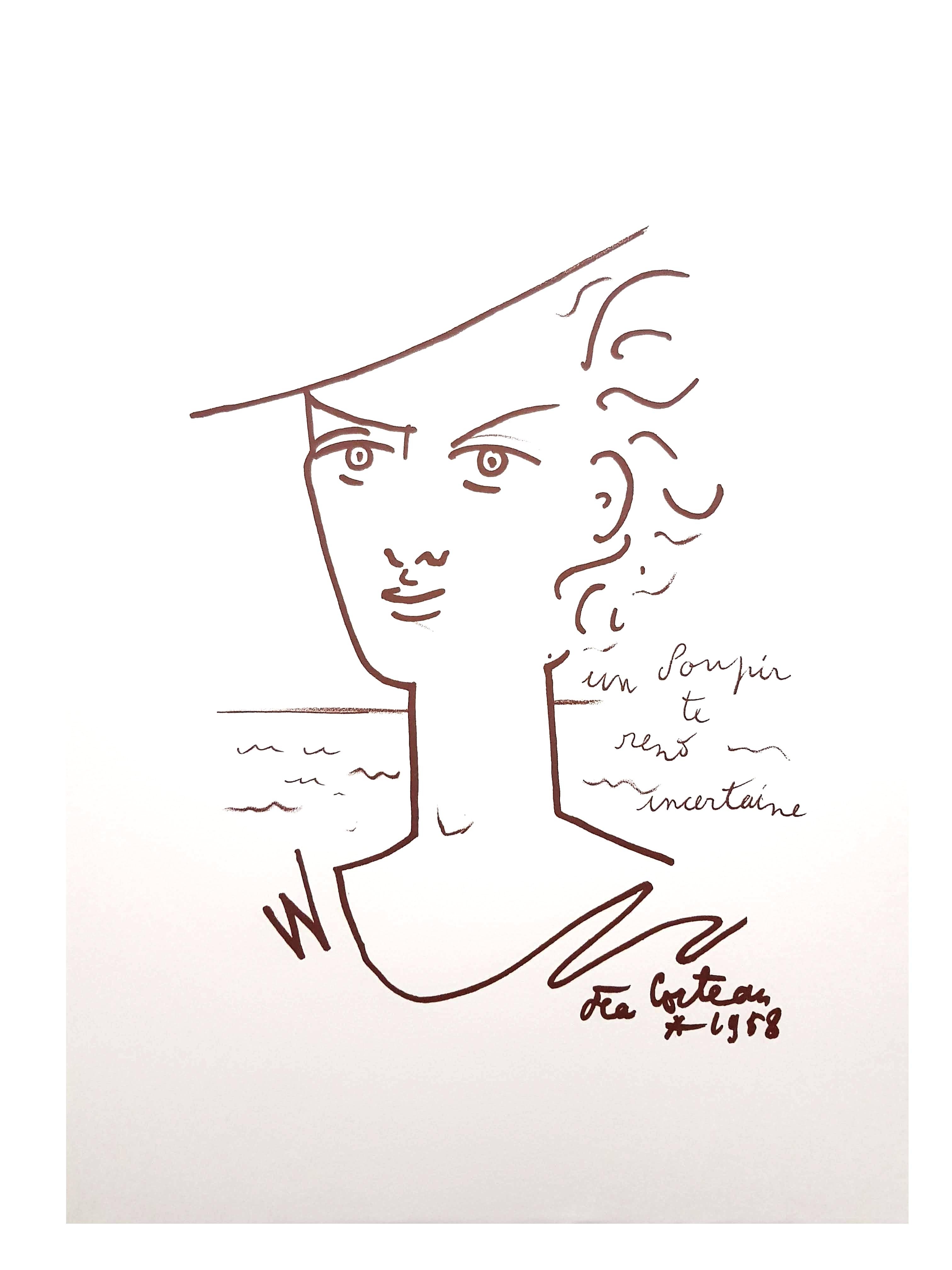 Jean Cocteau - Portrait de femme - Lithographie originale en vente 5
