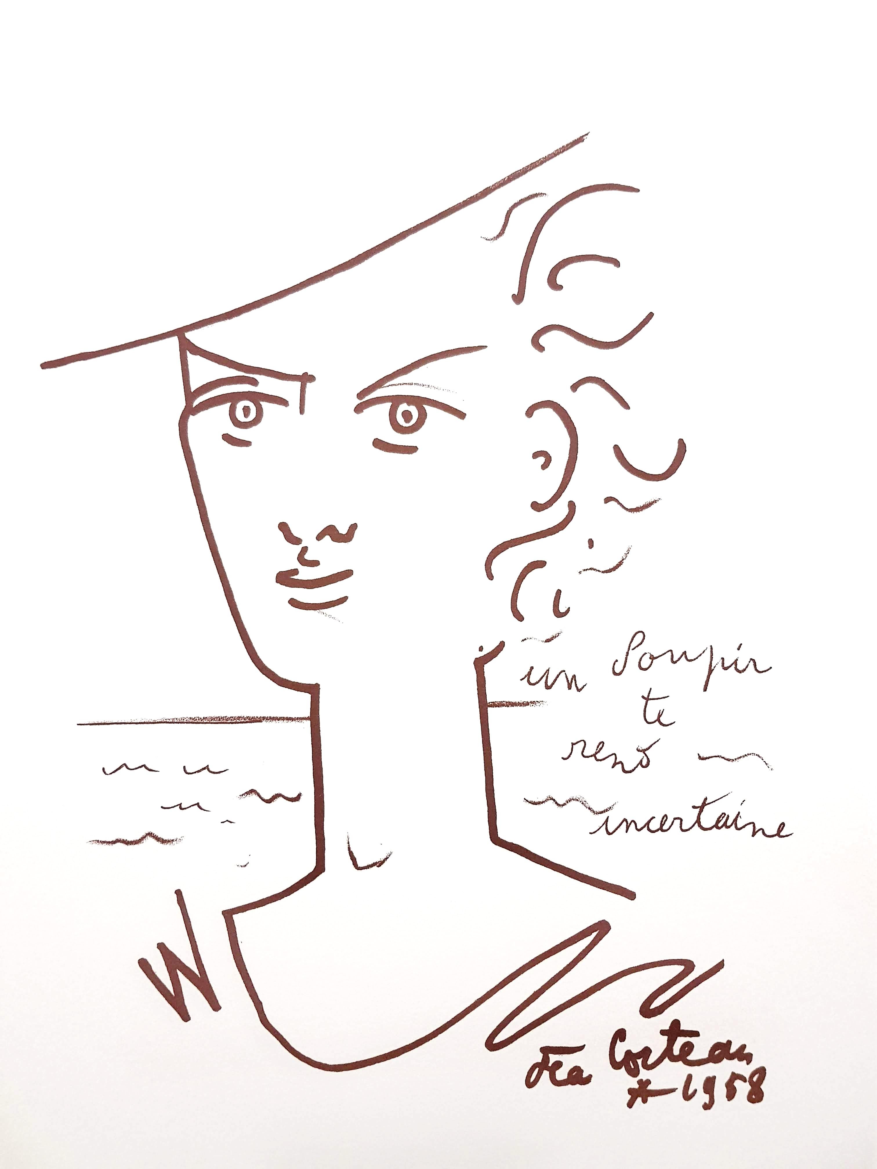 Original Lithograph by Jean Cocteau
Title: Woman Portrait 
Signed in the plate
Dimensions: 32 x 25.5 cm
Edition: 200
1959
Publisher: Bibliophiles Du Palais
Unnumbered as issued