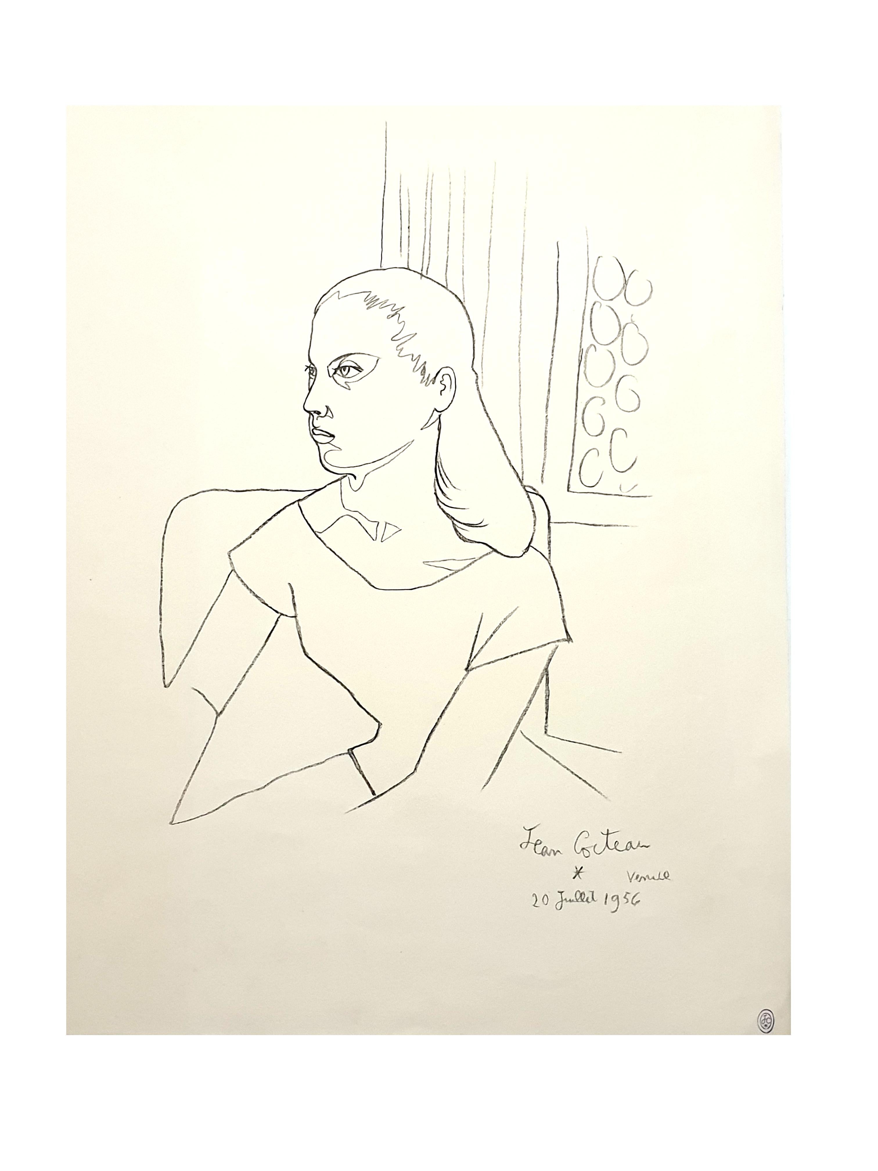 Jean Cocteau - Junges Mädchen - Original Lithographie im Angebot 1