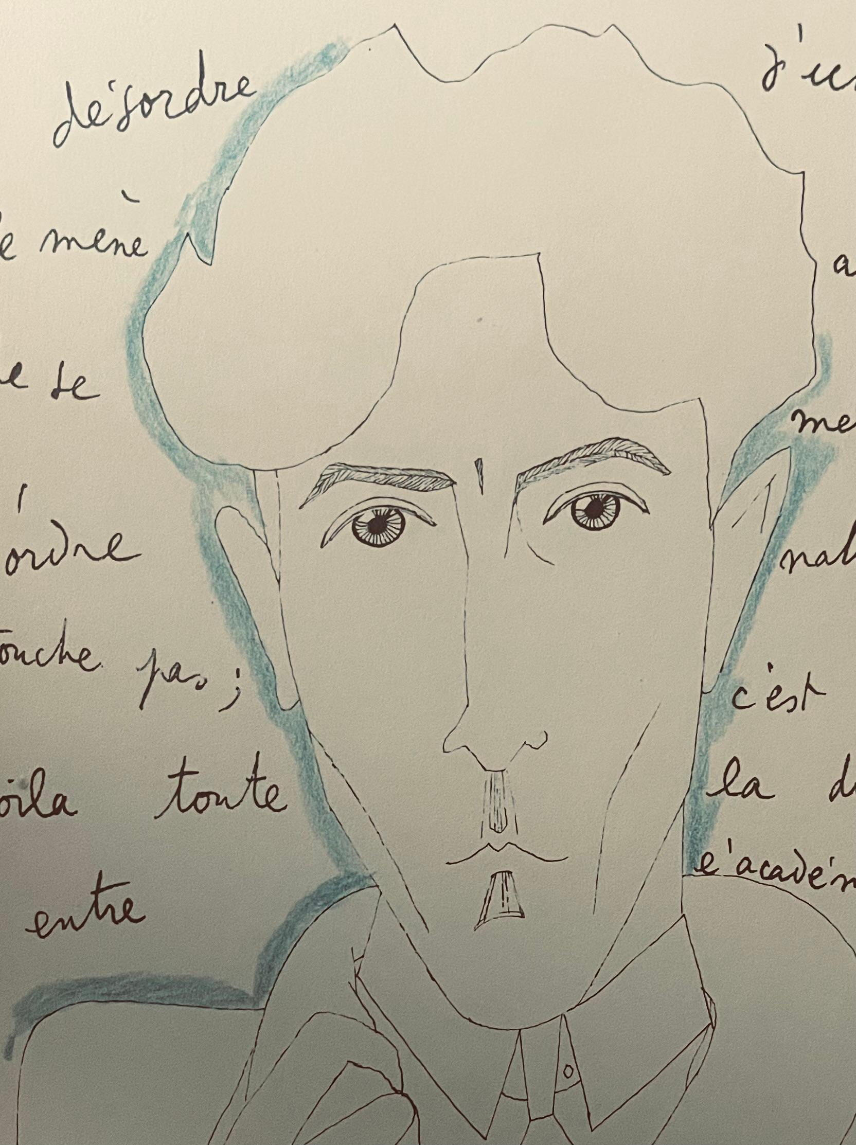 le mystère de jean l'Oiseleur . Jean Cocteau . 1924 . 
autoportrait Numero 12  annoté et colorisé par Jean Cocteau :
