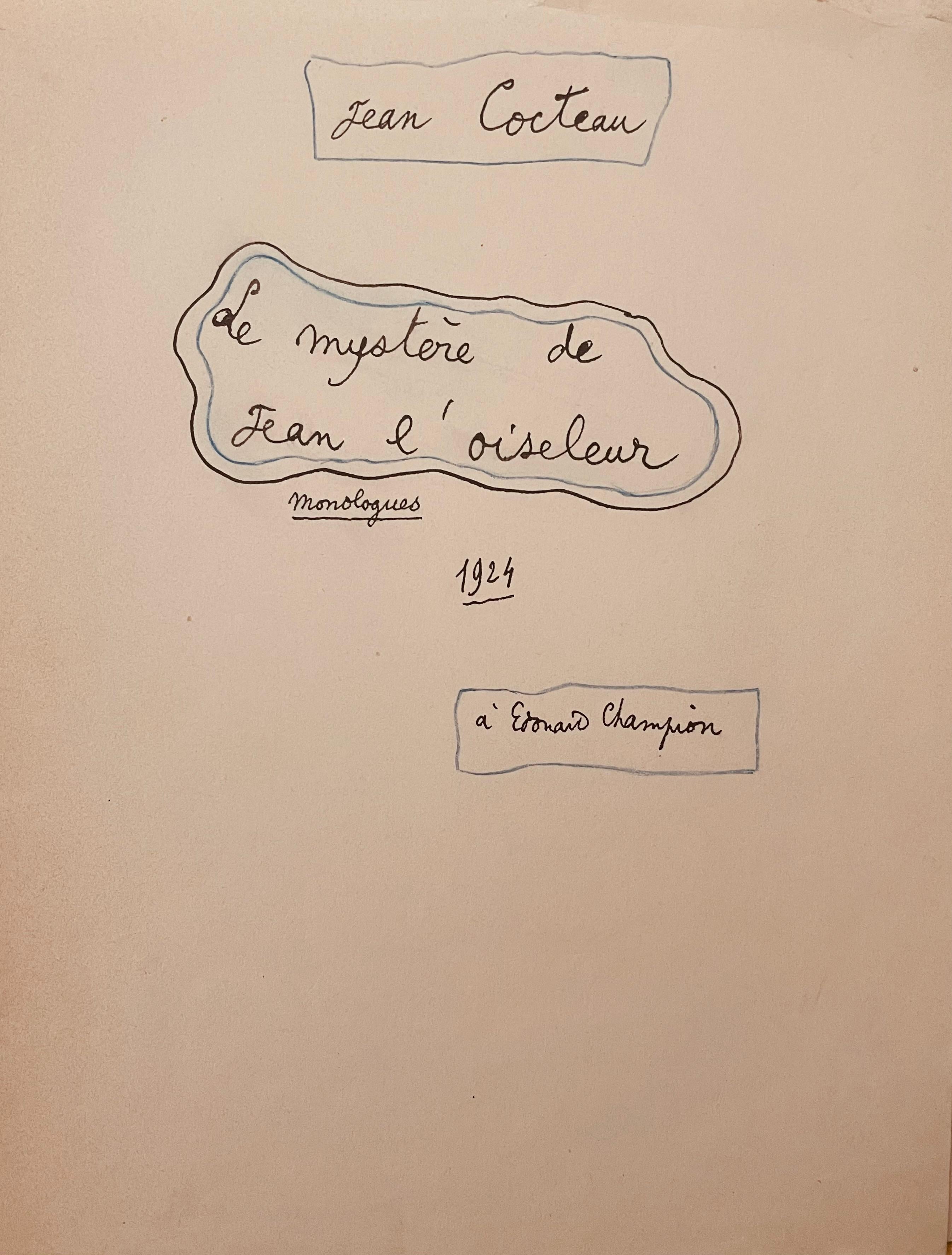 Jean Cocteau ( 1889 - 1963 )
Le mystère de Jean l'Oiseleur .
Autoportrait N° 16 
Lithographie avec rehauts de crayons bleu , annotée par Jean Cocteau .
