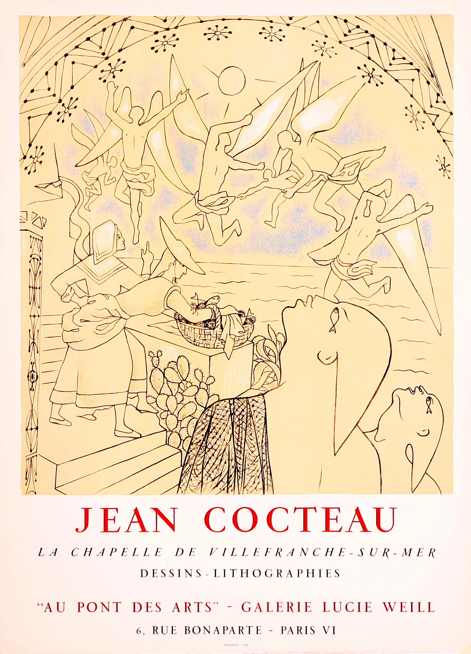 "Kunst ist eine Fata Morgana des Bewussten und des Unbewussten".
-Jean Cocteau

Dieses originale lithografische Plakat von Jean Cocteau wurde für eine Ausstellung von Werken im Zusammenhang mit seinem Projekt in der Kapelle von Saint-Peters in