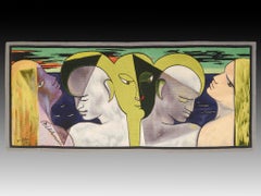 Tapisserie « La Méditerranée », laine, signée, vers 1952, 235 x 105 cm
