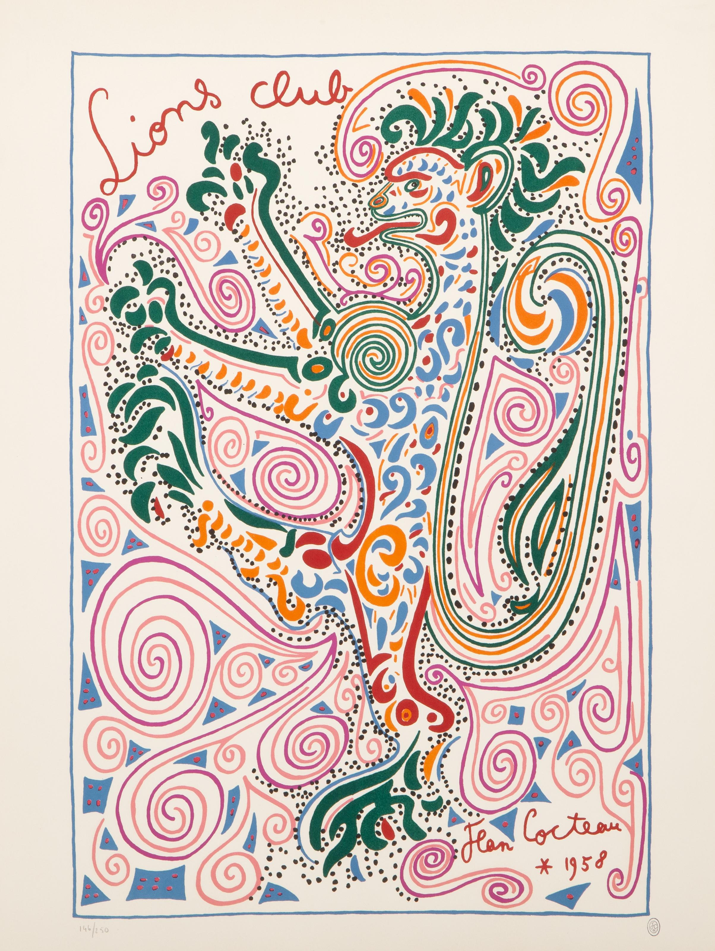 Club de Leones, litografía de arte moderno de Jean Cocteau en venta 3