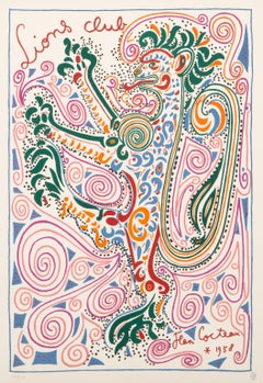 Lions Club, Lithographie der modernen Kunst der Löwen von Jean Cocteau