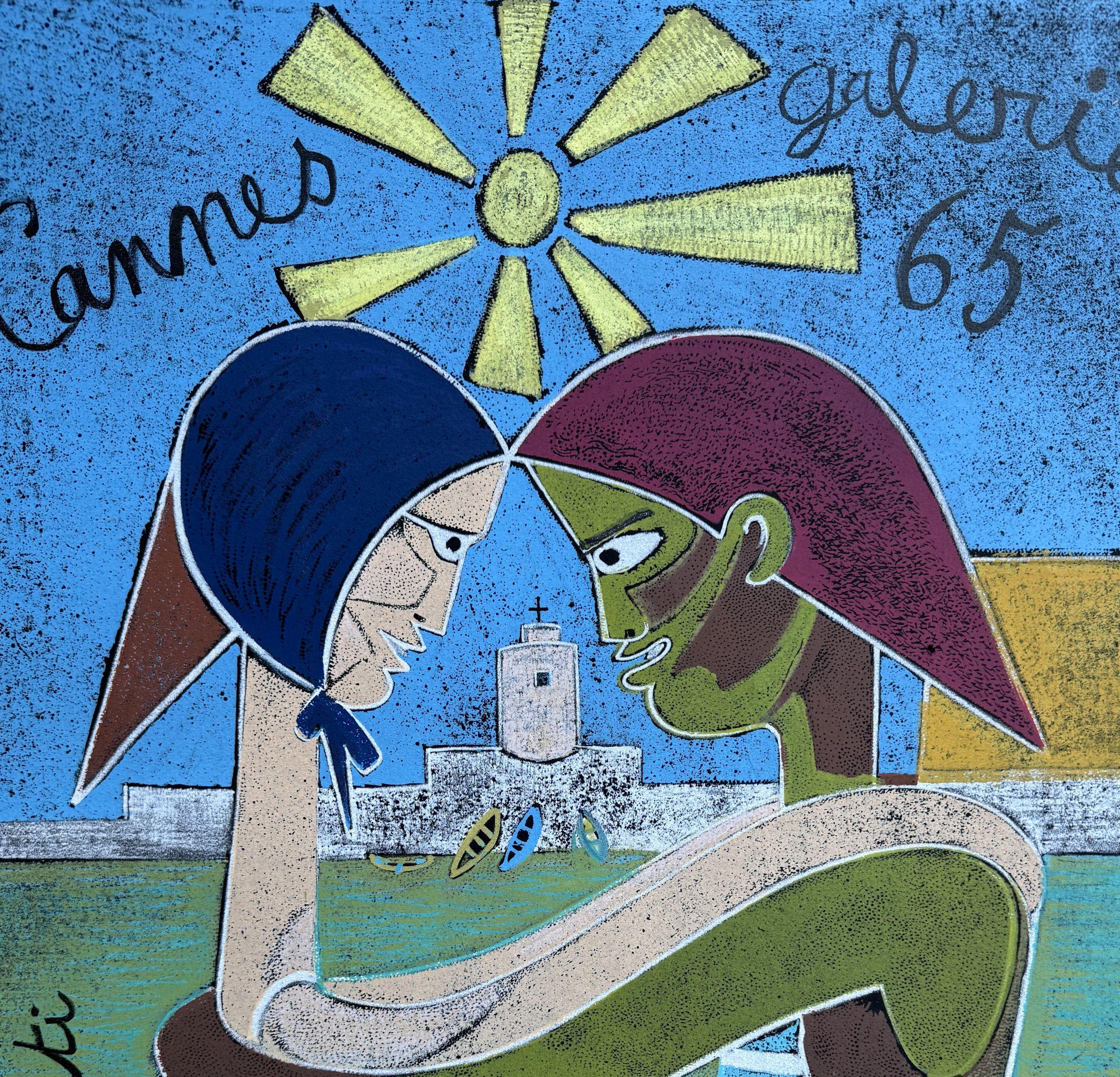 Amantes bajo el sol - Litografía firmada en la plancha- Innamorati - Print de Jean Cocteau