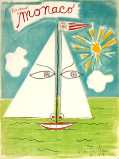 Vintage Monaco by Jean Cocteau, 1959 - Original Lithograph Poster