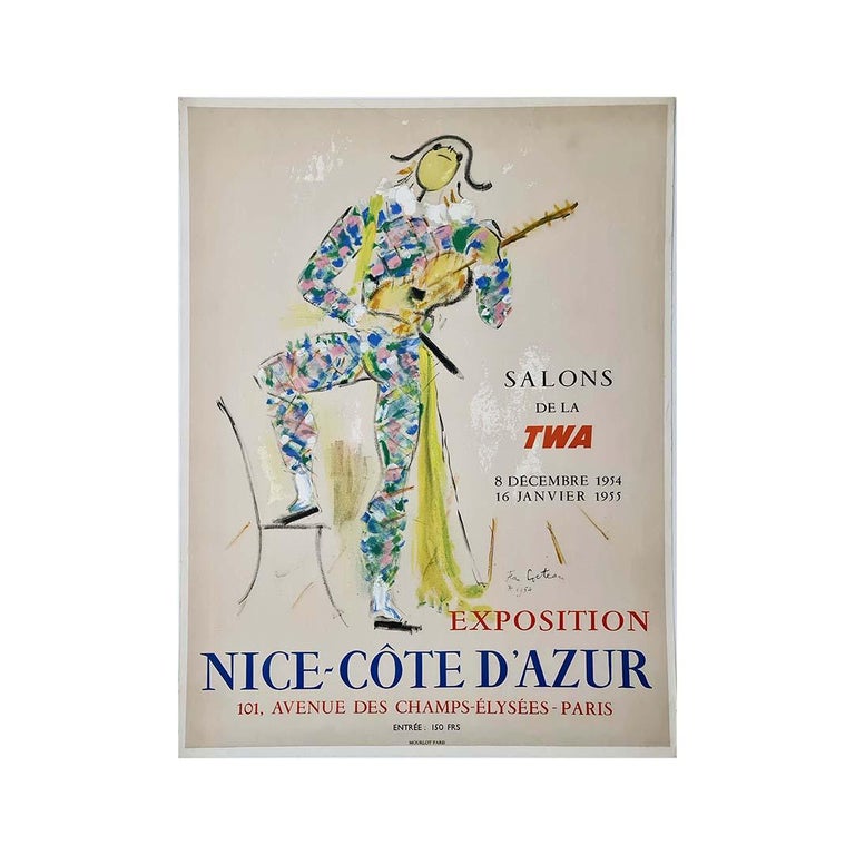 Jean Cocteau - Original poster for the exhibition "Nice-Côte d'Azur" by Jean  Cocteau For Sale at 1stDibs