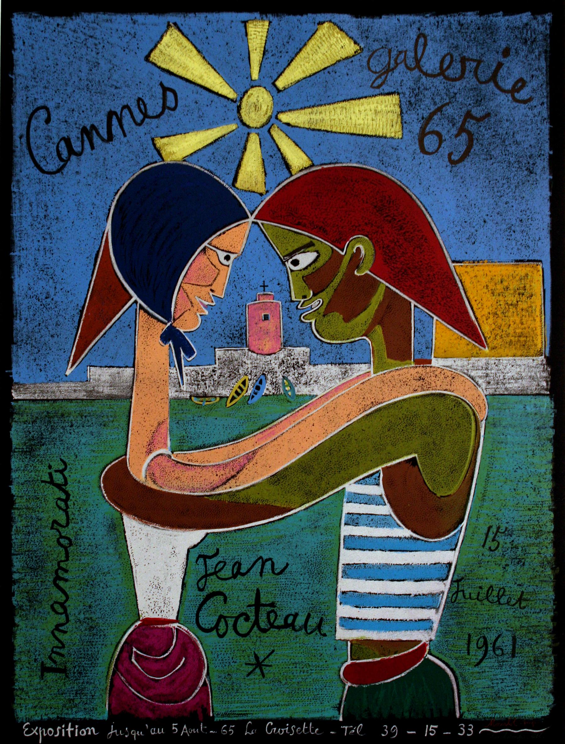 In the 1950’s and 1960's, French printing company Mourlot Freres printed fine quality posters created by famous French artists such as Pablo Picasso and Henri Matisse. This dynamic image by Jean Cocteau was created for an exhibition of the artist's