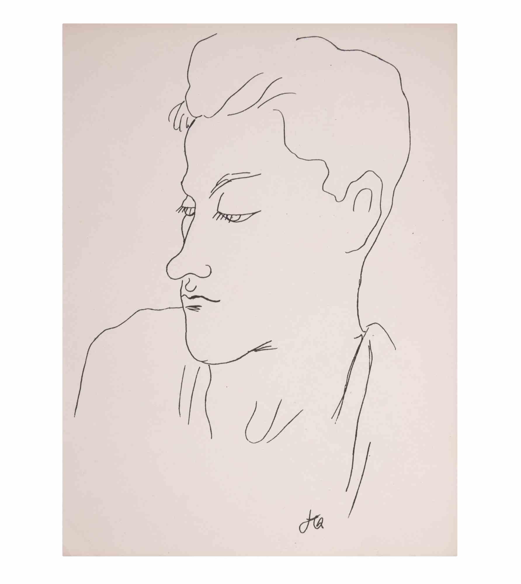 Ritratto di Jean Desbordes - Litografia di Jean Cocteau - 1929 in vendita 1