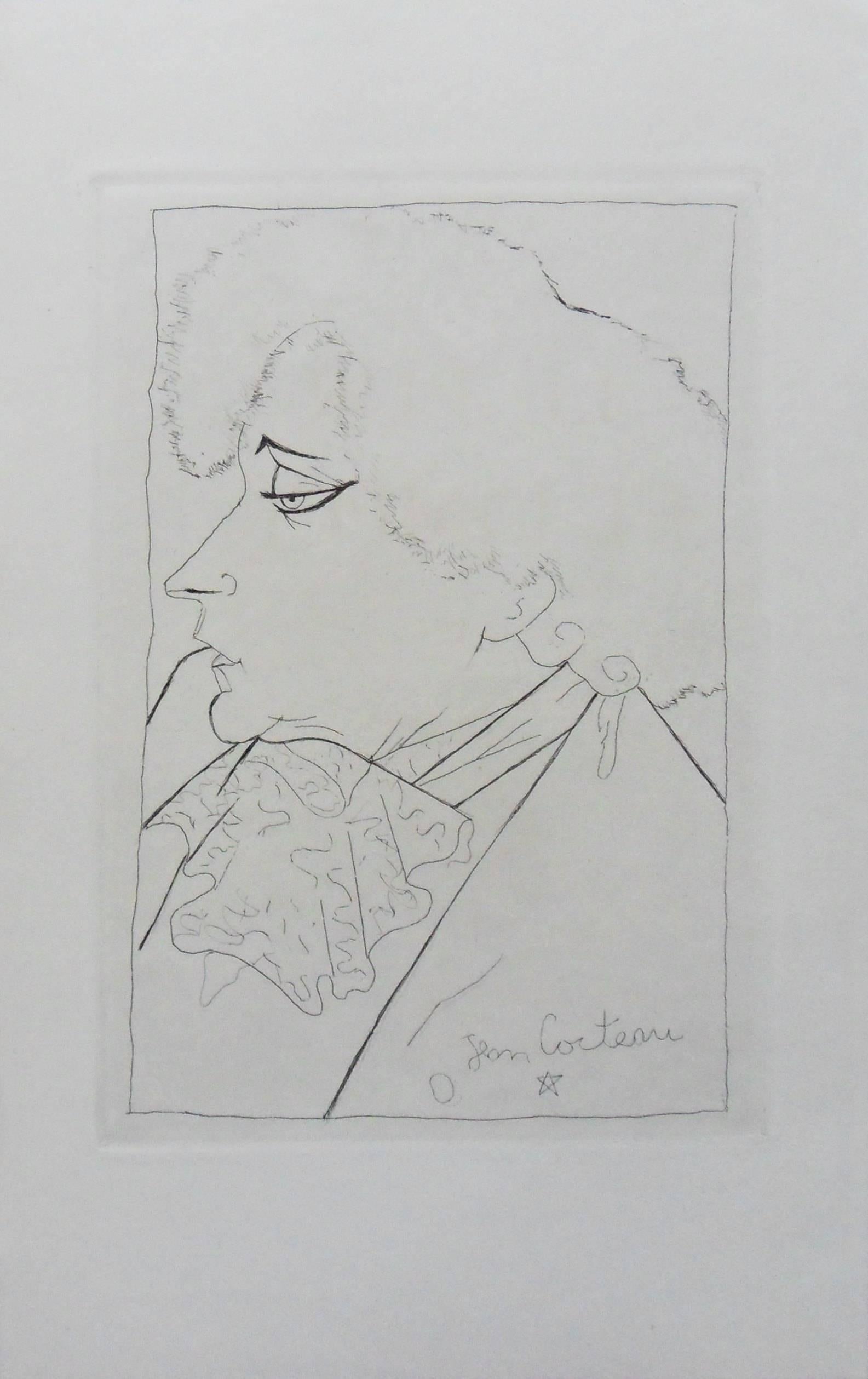 Jean Cocteau Portrait Print - Portrait of Colette - Etching, 1941
