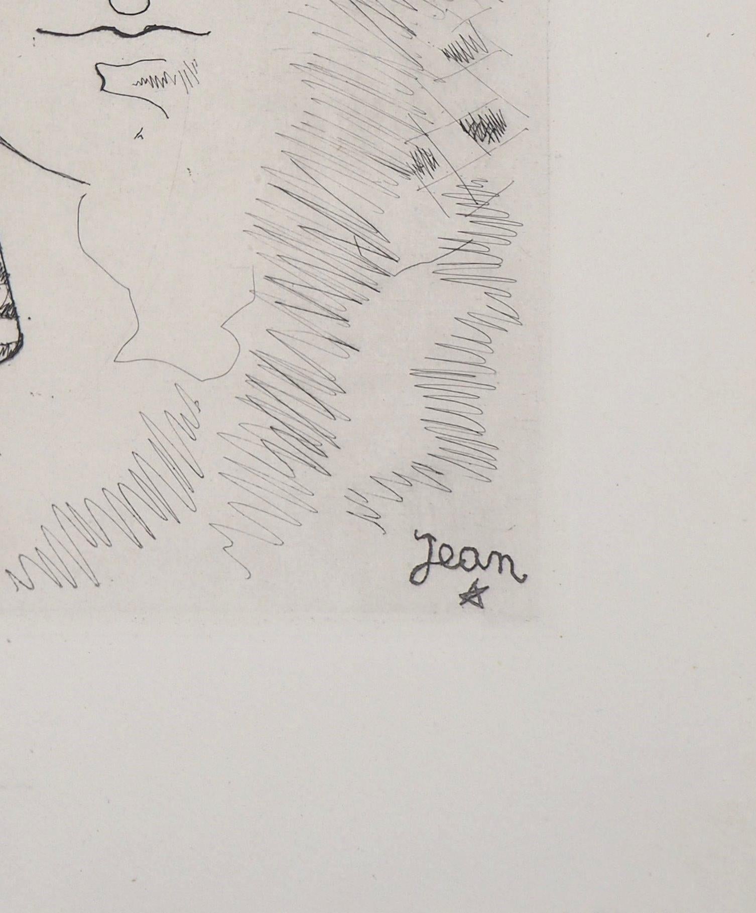Surrealist Portrait - Original Etching (Plate signature), 1946 - Print by Jean Cocteau