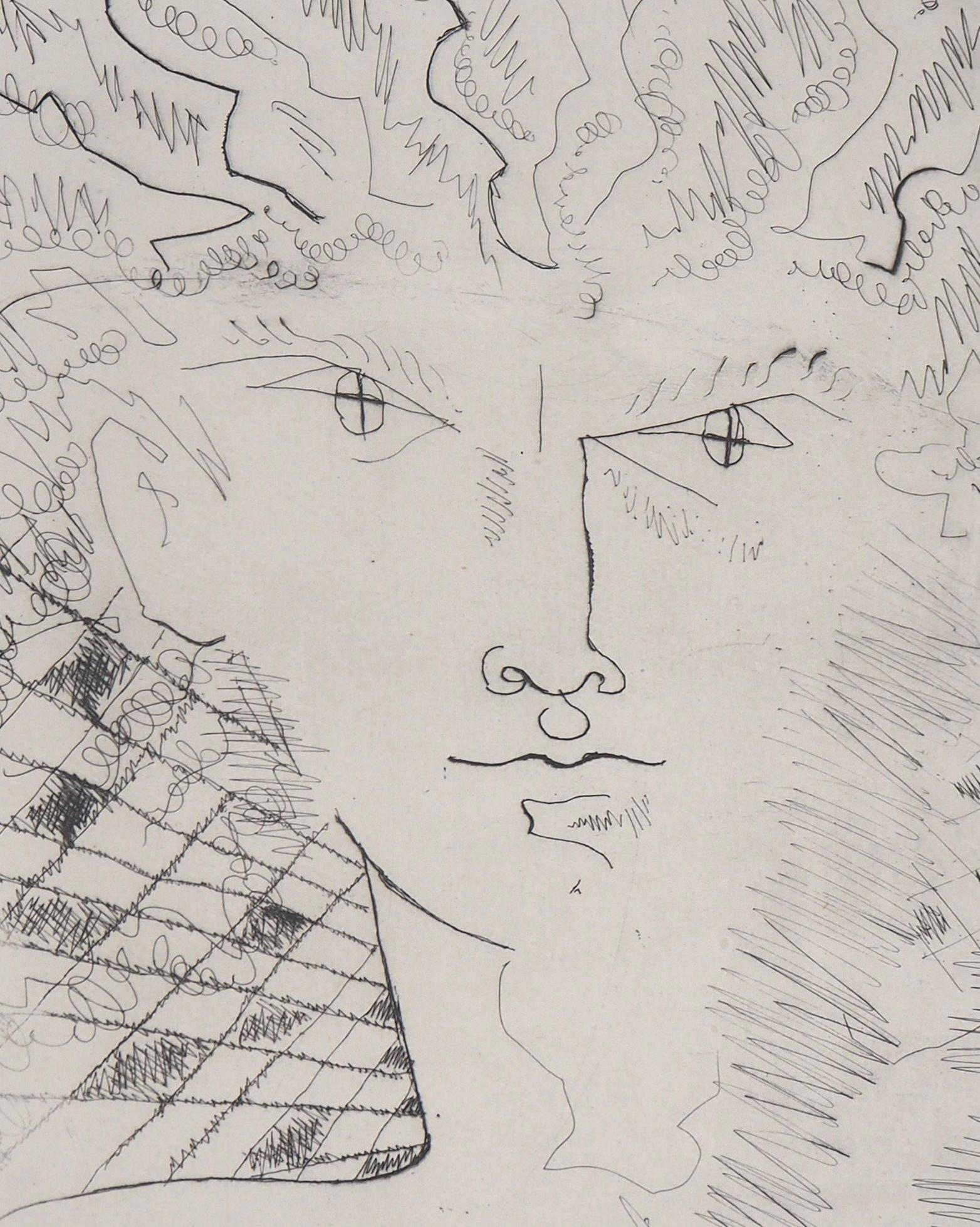 Jean Cocteau
Surrealist Portrait, 1946

Original etching
Printed signature in the plate
On BFK Rives vellum, 32,5 x 25 cm (c. 12,7 x 9,8 inch)
Edition limited to 300 copies (unnumbered exemplars)

INFORMATION : This etching is a part of the set
