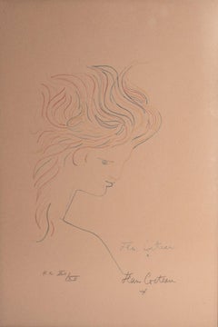 Surrealist Tete en Profil Lithograph in Color Young Womans Head Hors de Commerce