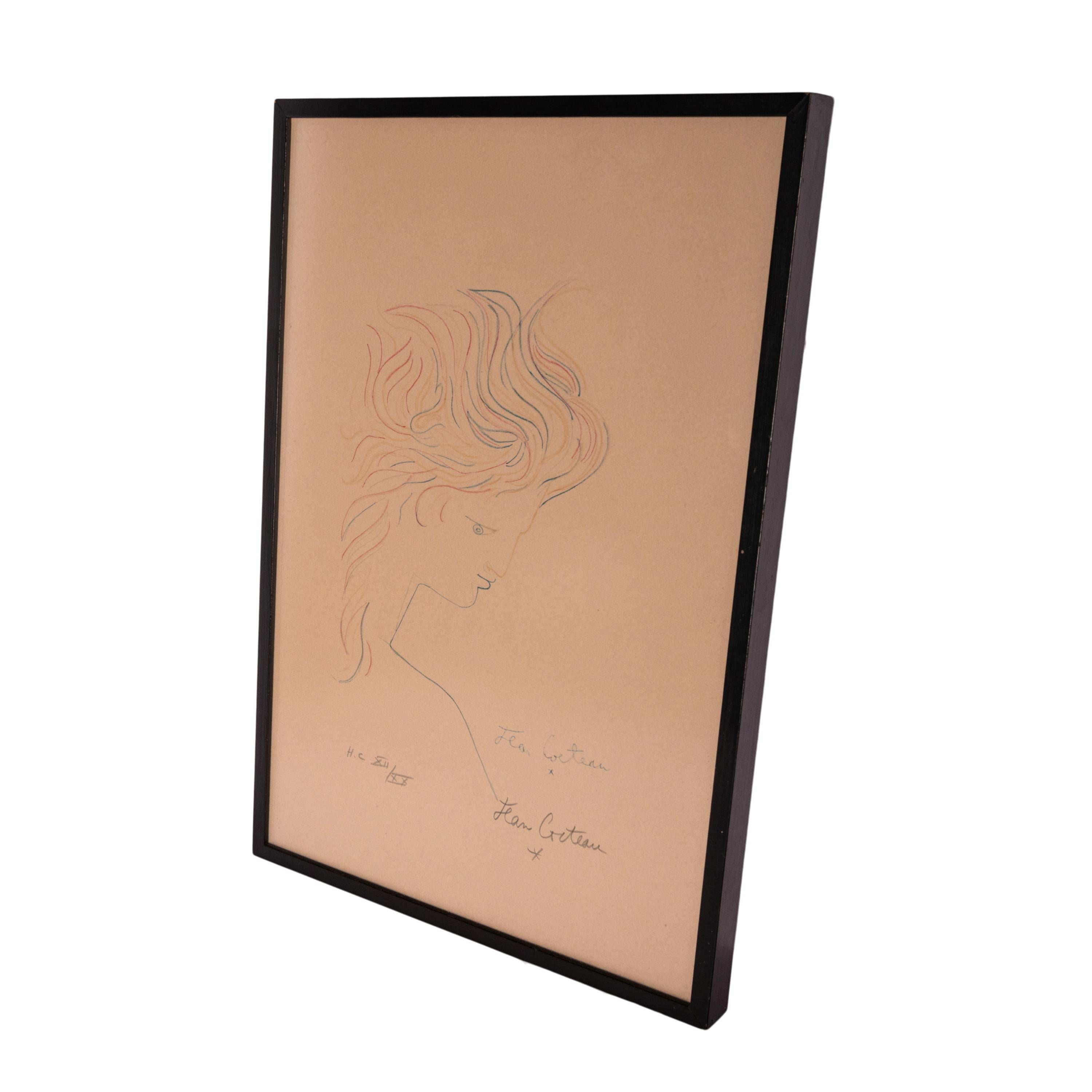 Französische Original-Farblithografie des Surrealisten Jean Cocteau (1889-1963) mit dem Titel 
