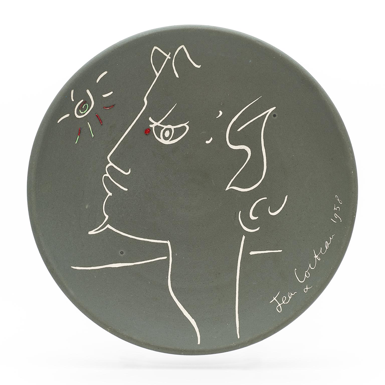 Jean Cocteau Portrait Print - Tête de Faune gravée sur noir