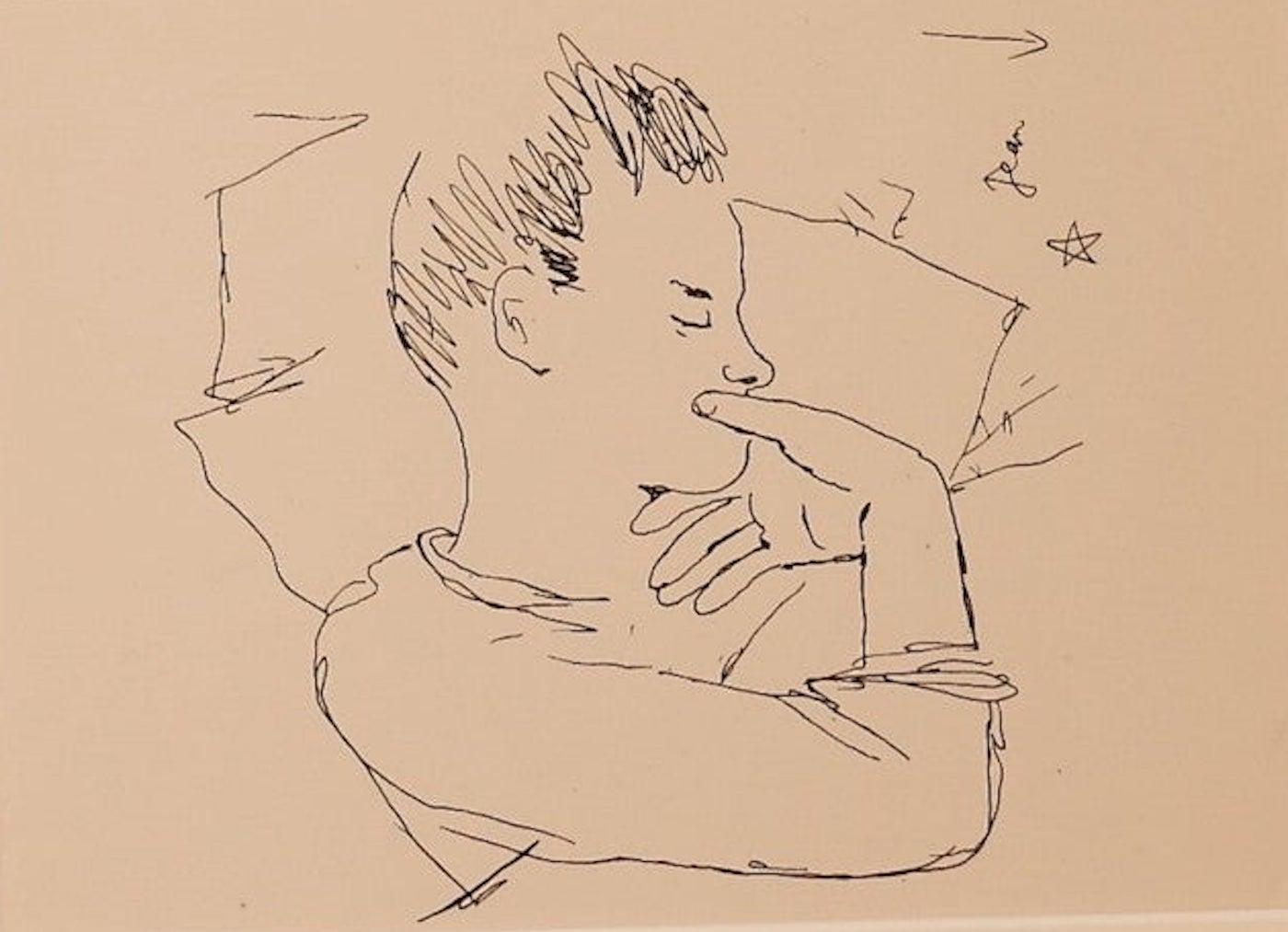 The Boy is an original photogravure realized by Jean Cocteau (1889 -1963) in 1930 ca., French draftsman, poet, essayist, playwright, librettist, film director.

Signed. With the blue stamp of” Collezione Contessa Anna Labtitia Pecci” on the