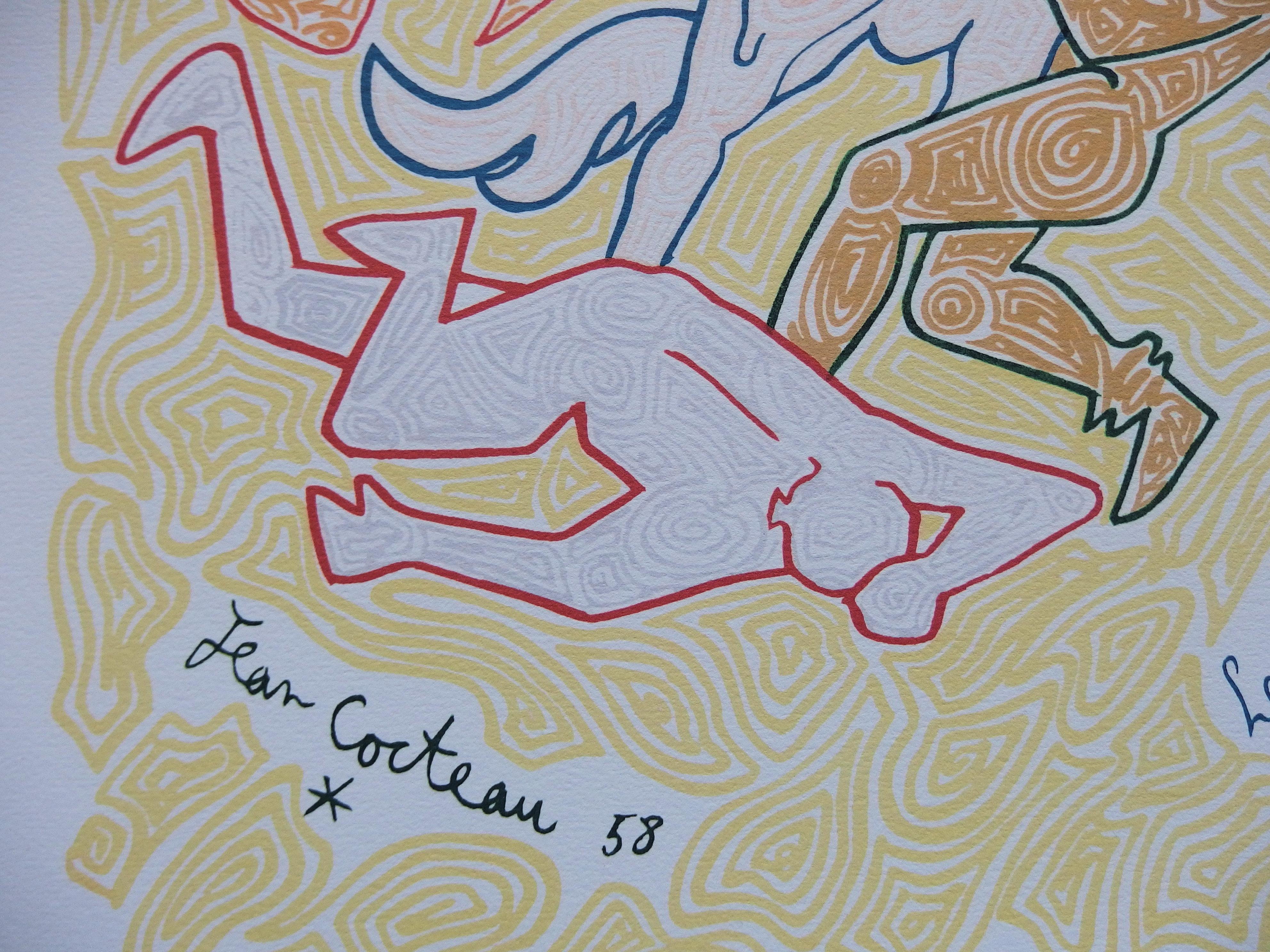 The Poets with Pegasus - Lithograph – Print von Jean Cocteau