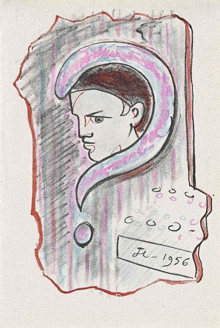 Young Boy - Original Lithograph by Jean Cocteau - 1956