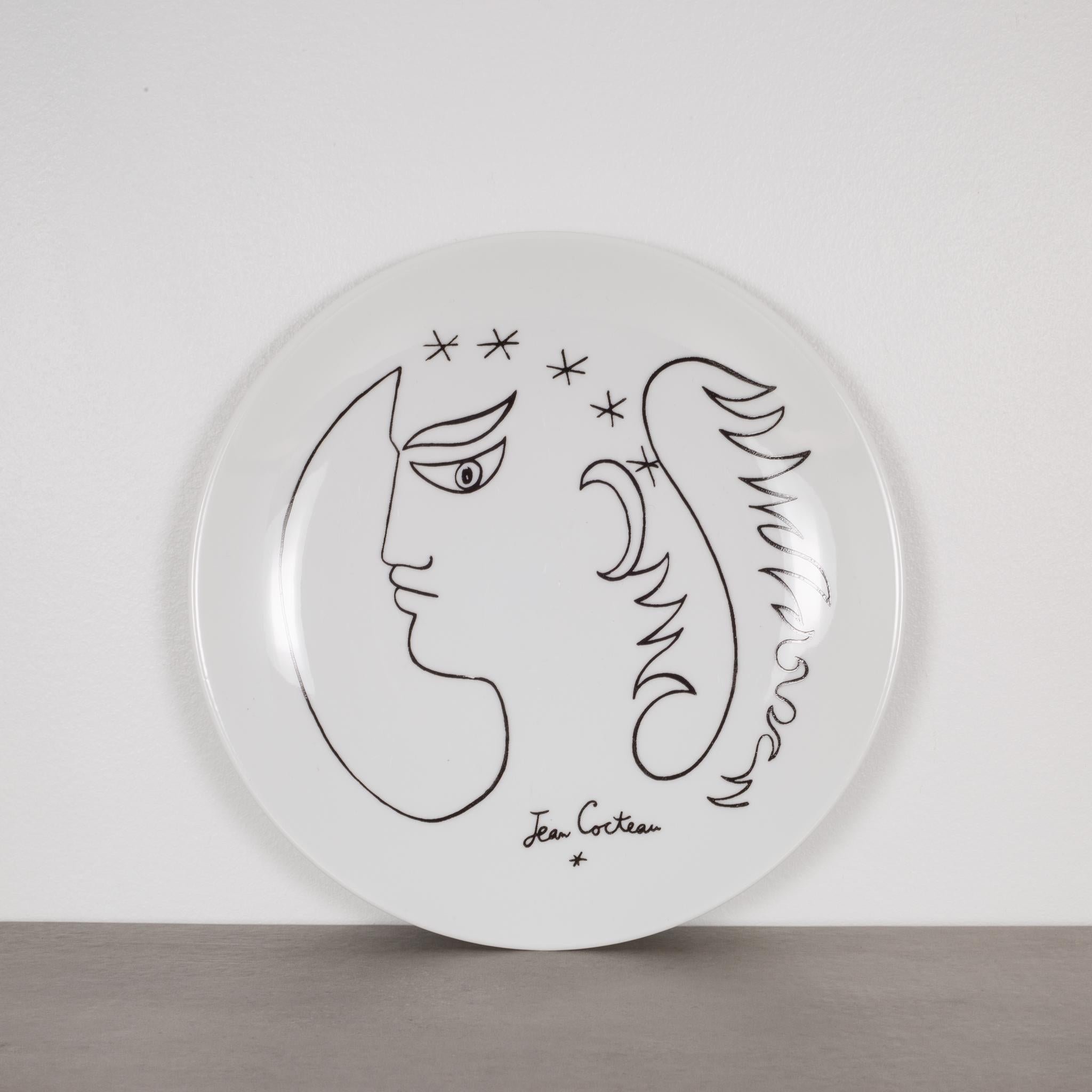 This listing is for a vintage ceramic plates designed by author, artist, filmmaker Jean Cocteau. The plate was issued by Promo-Ceram as part of an Editions d'art series, and is noted as 