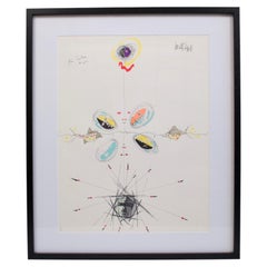 Jean Cocteau & Raymond Moretti, "Visages et poissons" Lithographie encadrée signée par la main