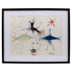 Jean Cocteau & Raymond Moretti, "Les poissons" Lithographie encadrée signée par la main