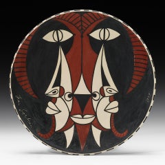 Sculpture en céramique « Bouc à trois visages », Art déco, signée, vers 1958