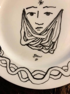 Assiette en porcelaine avec dessin Art Déco de Cocteau de Christofle