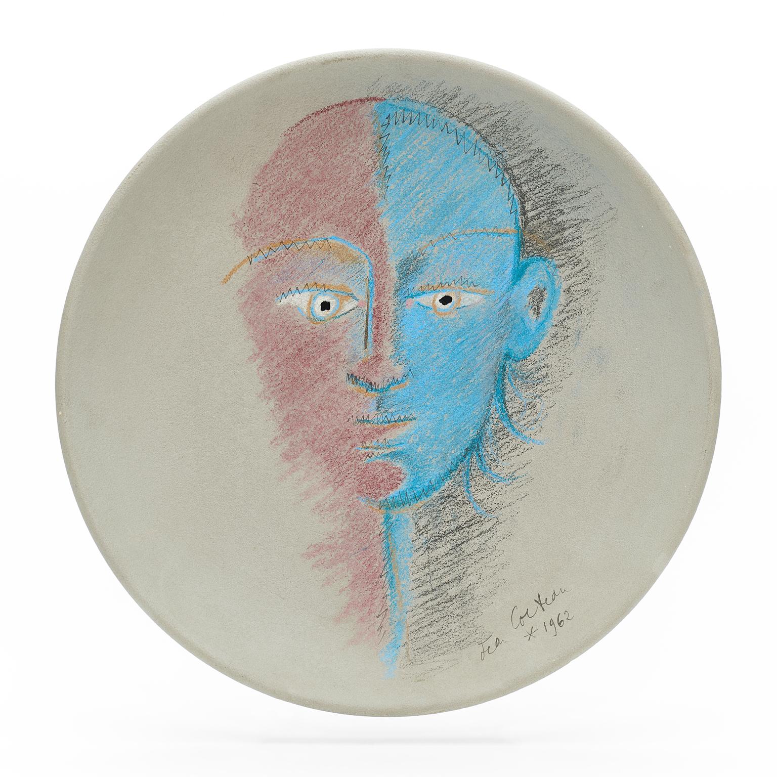La Difficulté d'Être Ceramic Plate, Surrealist, Signed, Circa 1962 - Sculpture by Jean Cocteau