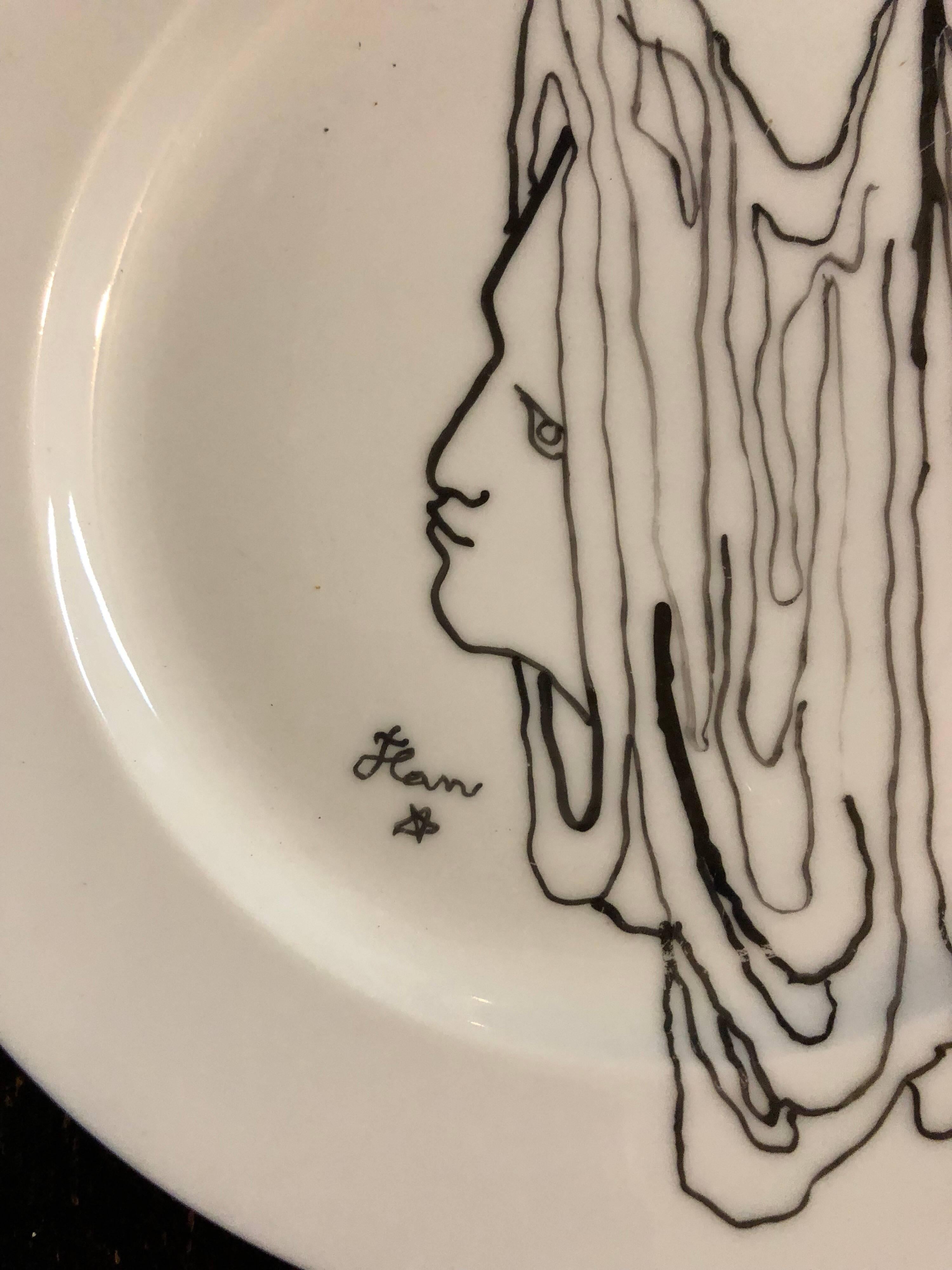 Porcelain Plate With Cocteau Art Deco Surrealist Design Drawing Christofle 1