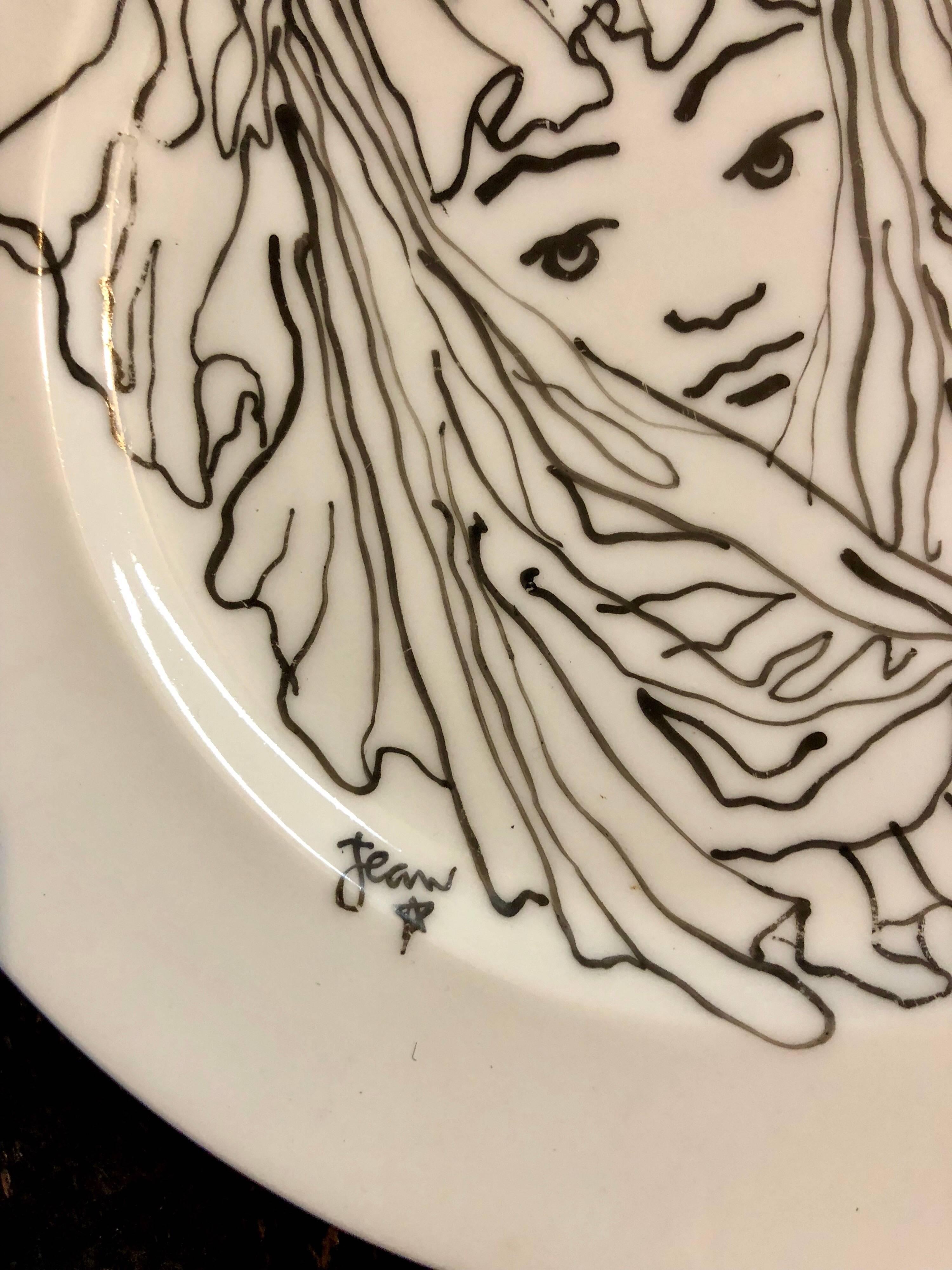 Porcelain Plate With Cocteau Art Deco Surrealist Design Drawing Christofle - Sculpture by Jean Cocteau