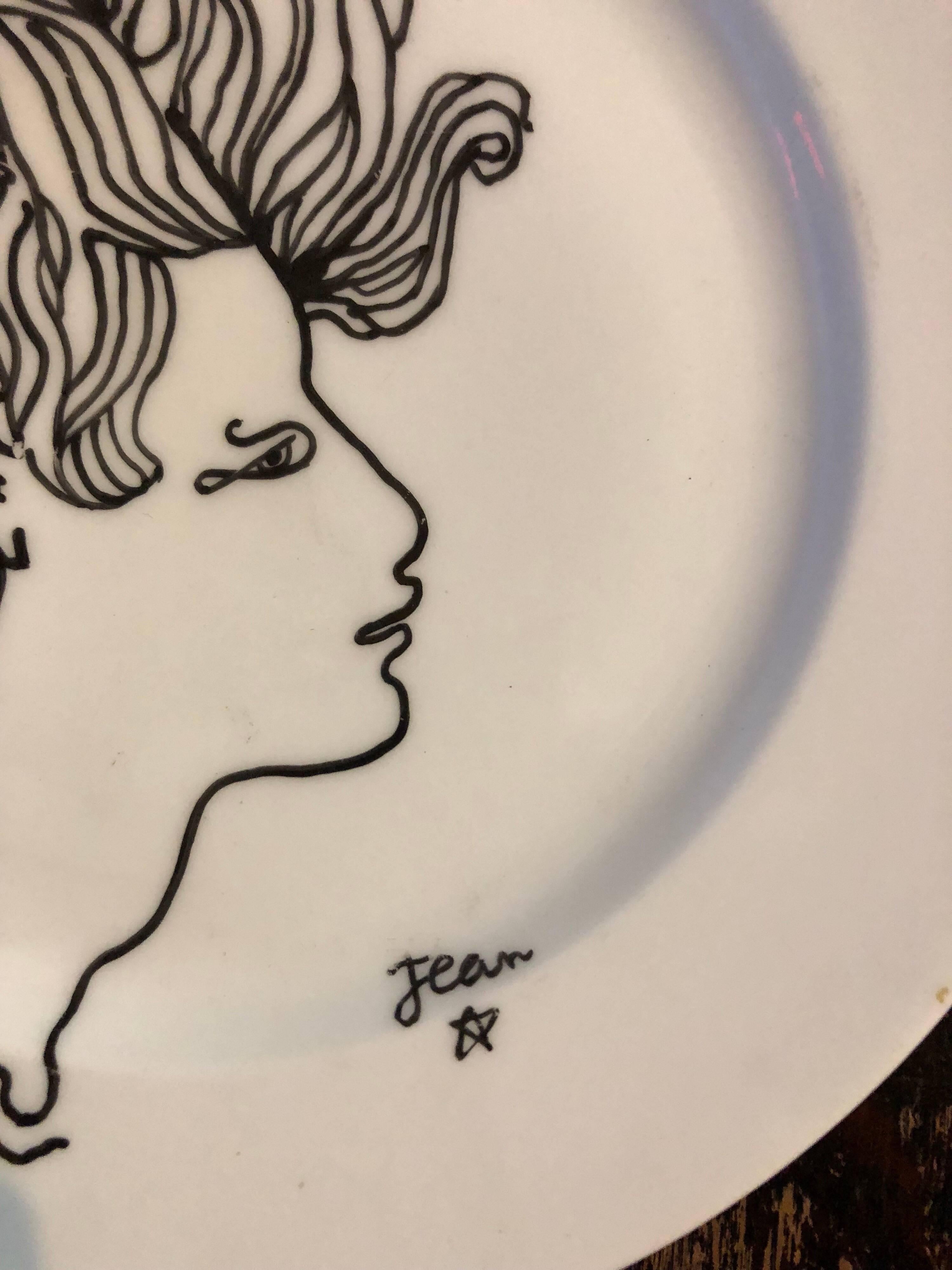 Porcelain Plate With Cocteau Art Deco Surrealist Design Drawing Christofle - Sculpture by Jean Cocteau
