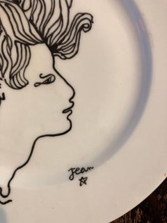 Porcelain Plate With Cocteau Art Deco Surrealist Design Drawing Christofle