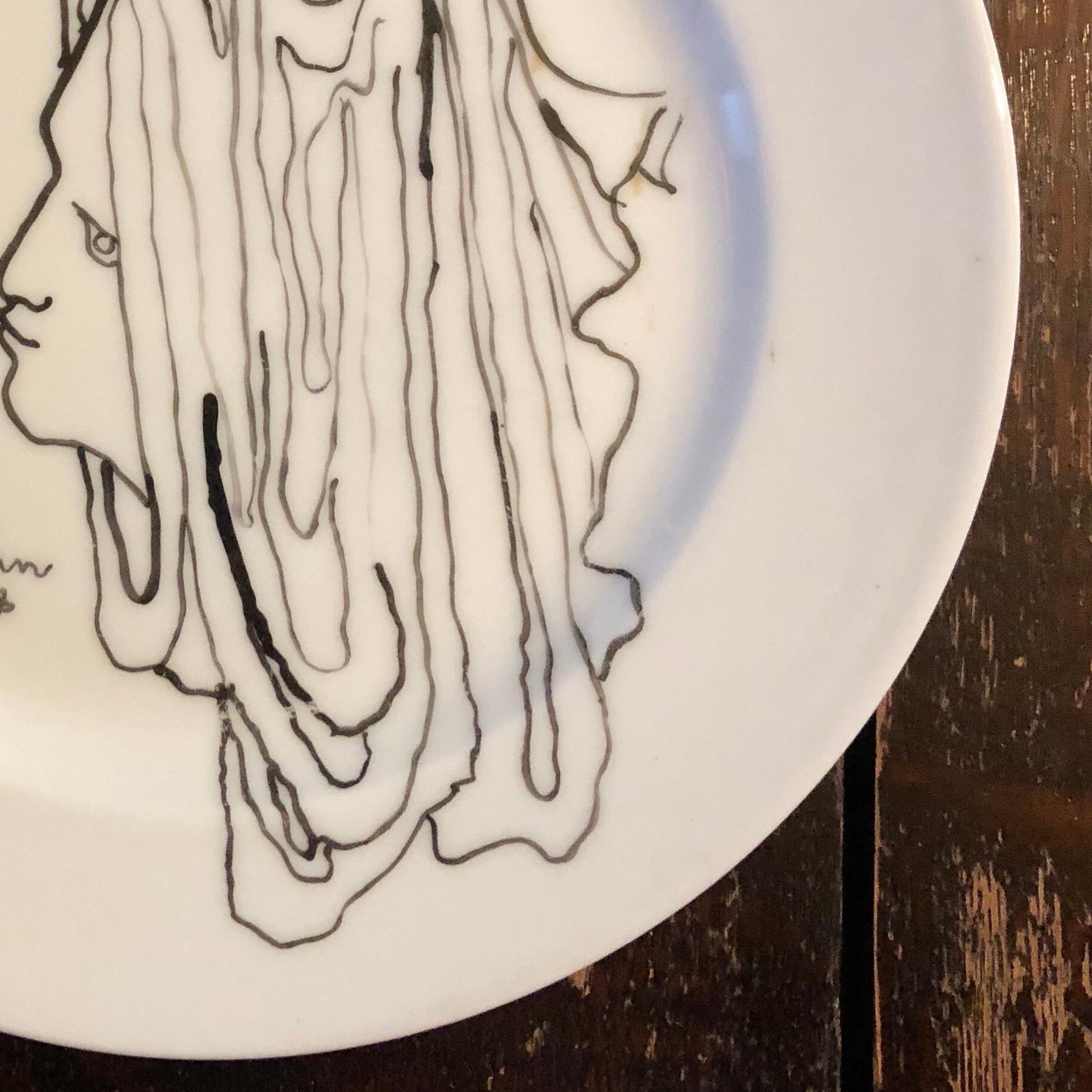 Porcelain Plate With Cocteau Art Deco Surrealist Design Drawing Christofle 3