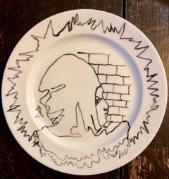 Porcelain Plate With Cocteau Art Deco Surrealist Design Drawing Christofle