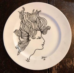 Porcelain Plate With Cocteau Art Deco Surrealist Design Drawing Christofle