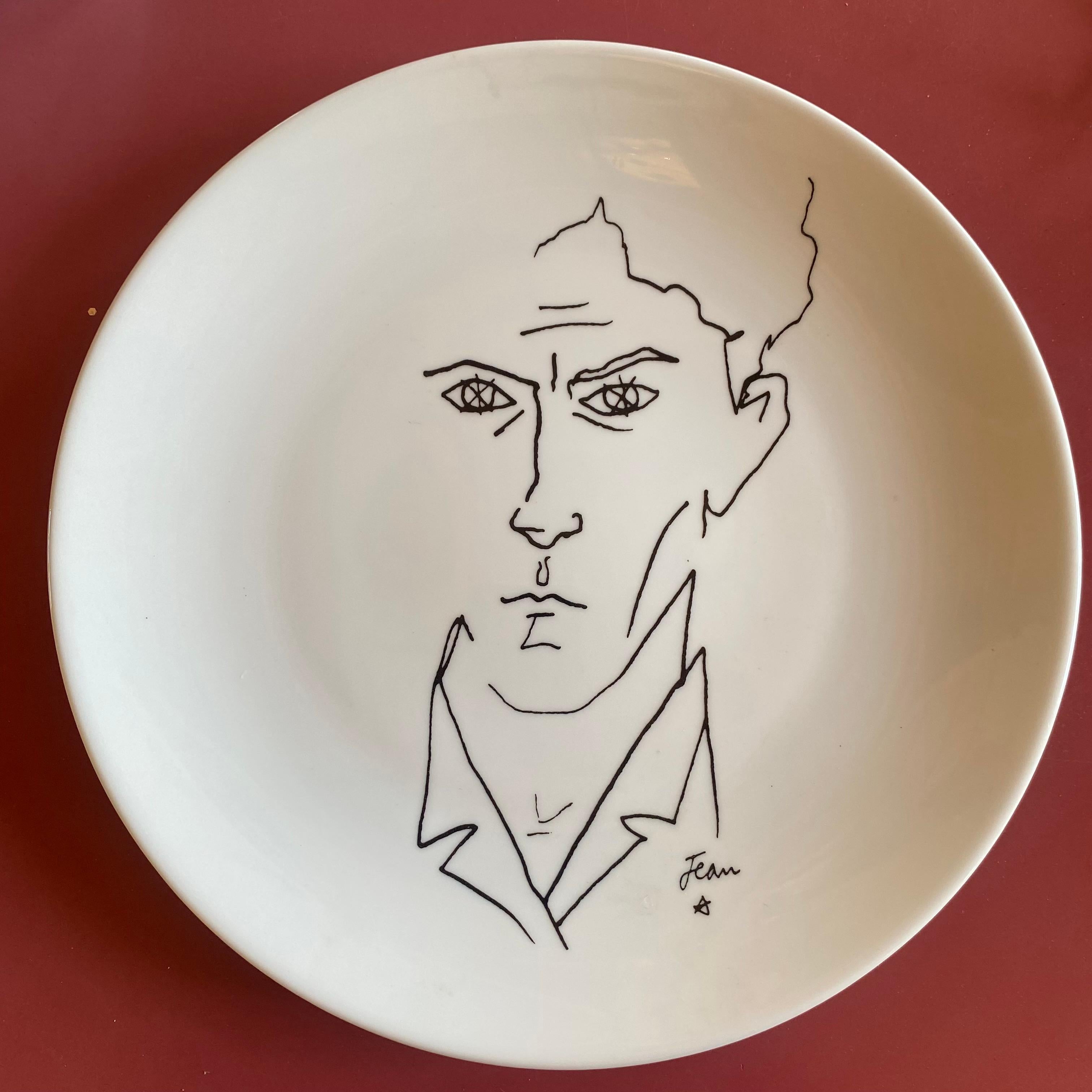 Jean Cocteau  Self-portrait  Plate In Excellent Condition For Sale In Saint ouen, FR